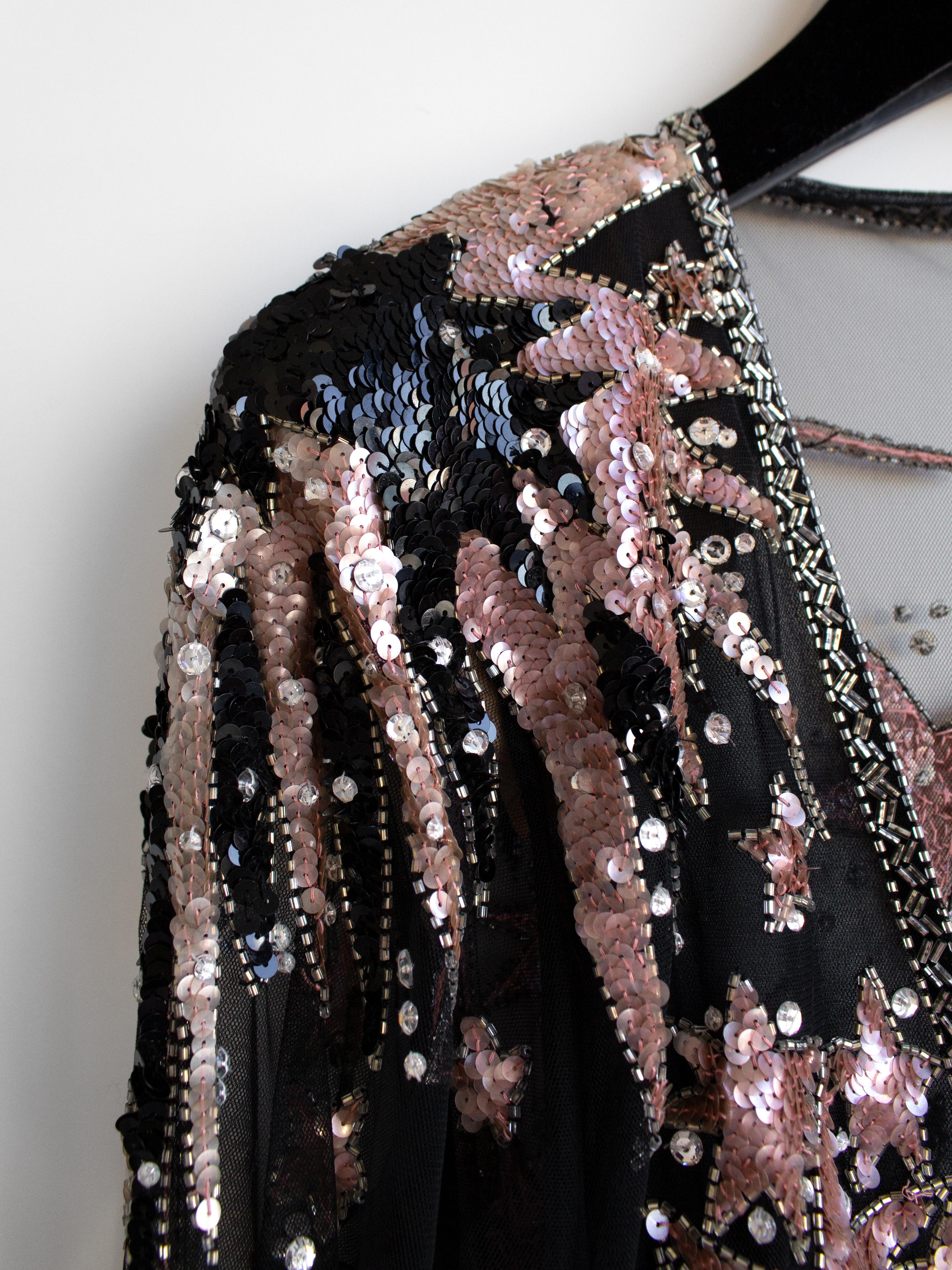 Bob Mackie Vintage 1980er Celestial Moon Stars Paillettenbesetztes rosa-schwarzes Vintage-Kleid im Angebot 8