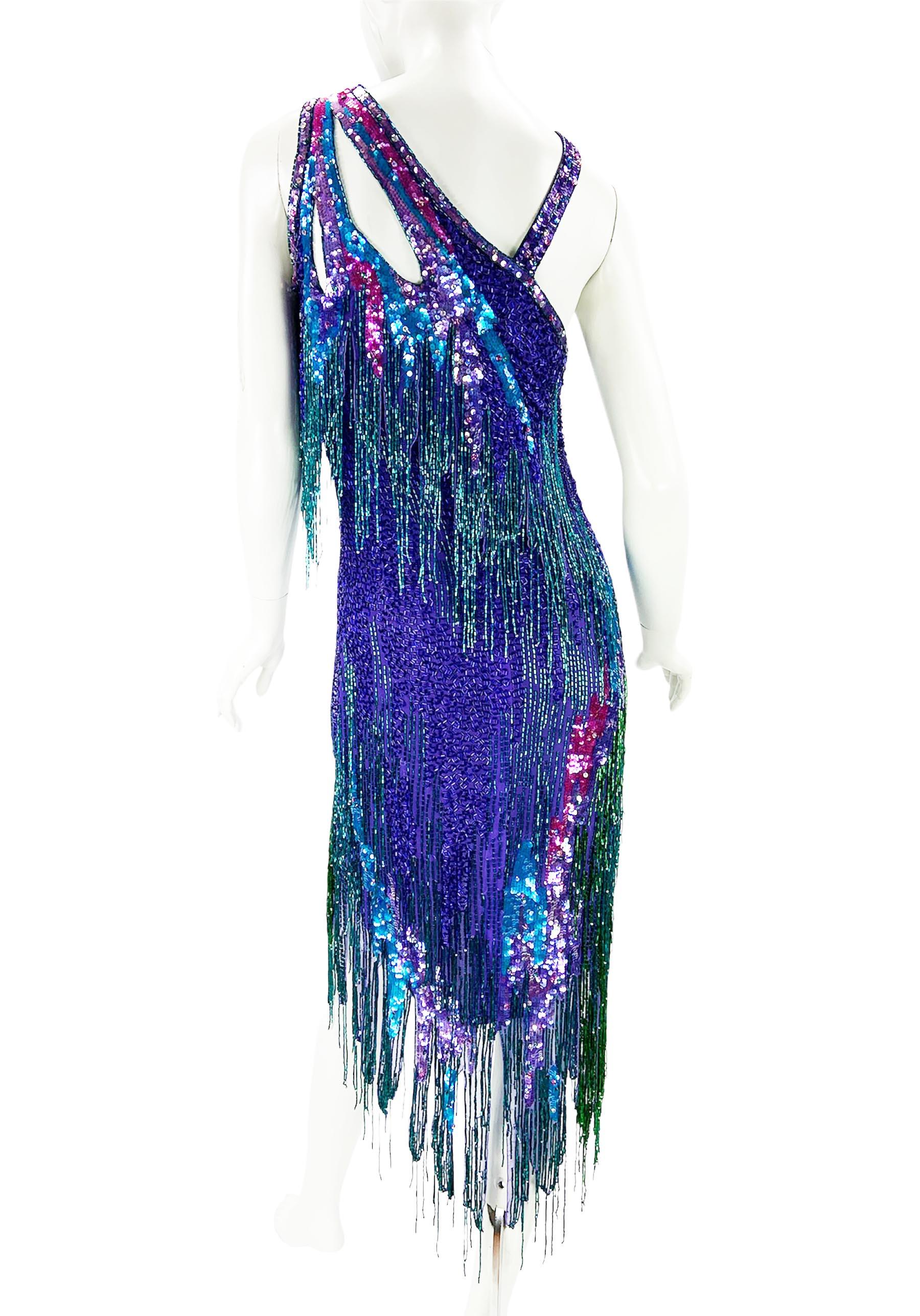 Women's Bob Mackie Vintage 1980's Museum Fully Embellished Fringe Dress size S For Sale