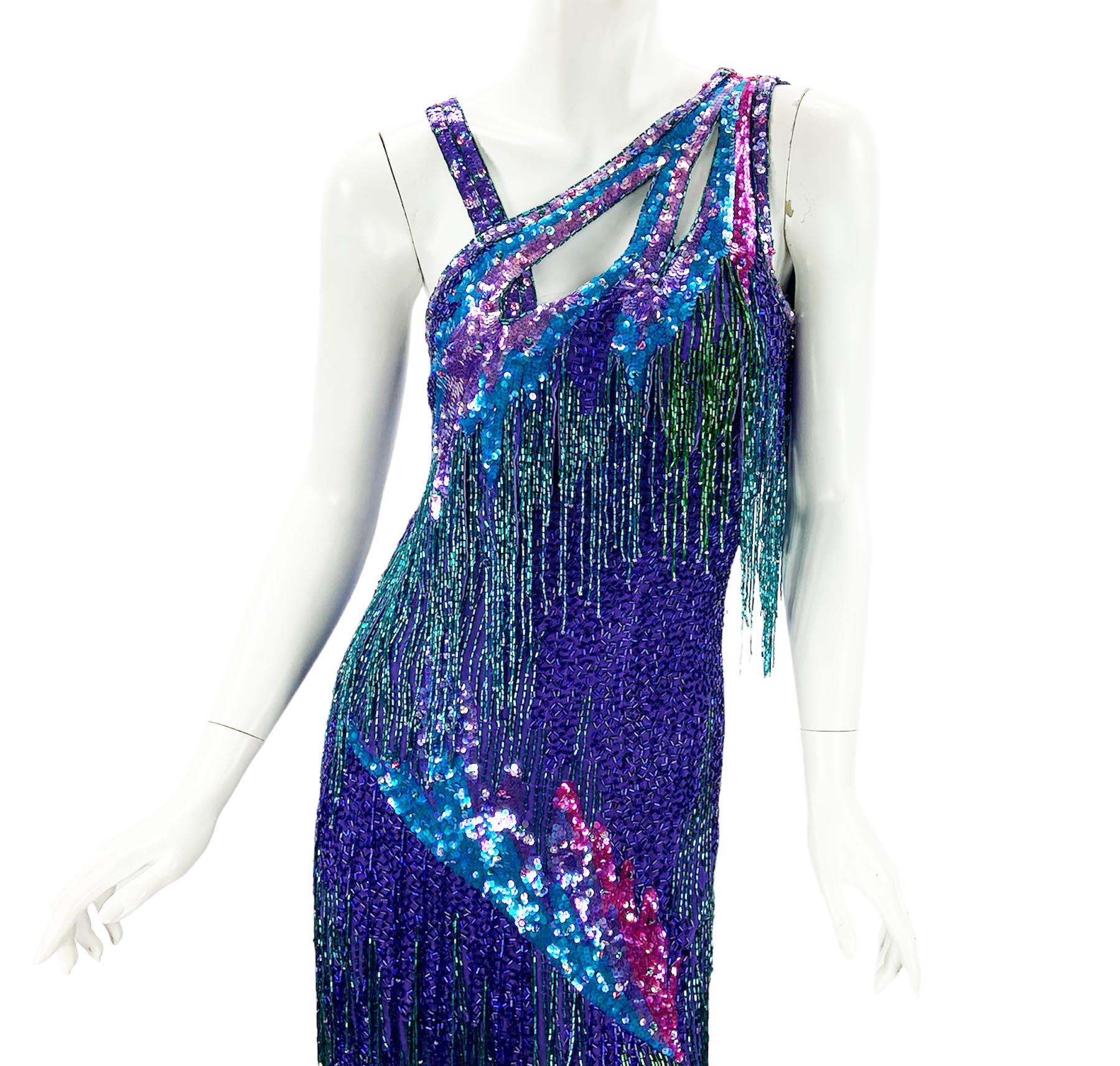 Bob Mackie Vintage 1980's Museum Fully Embellished Fringe Dress size S For Sale 1