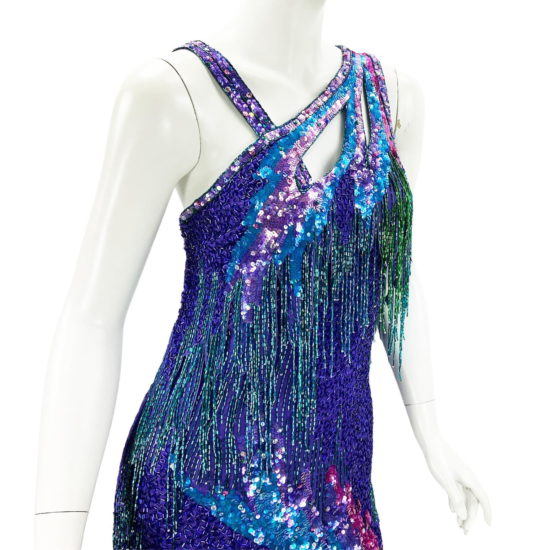 Bob Mackie Vintage 1980's Museum Fully Embellished Fringe Dress size S For Sale 3
