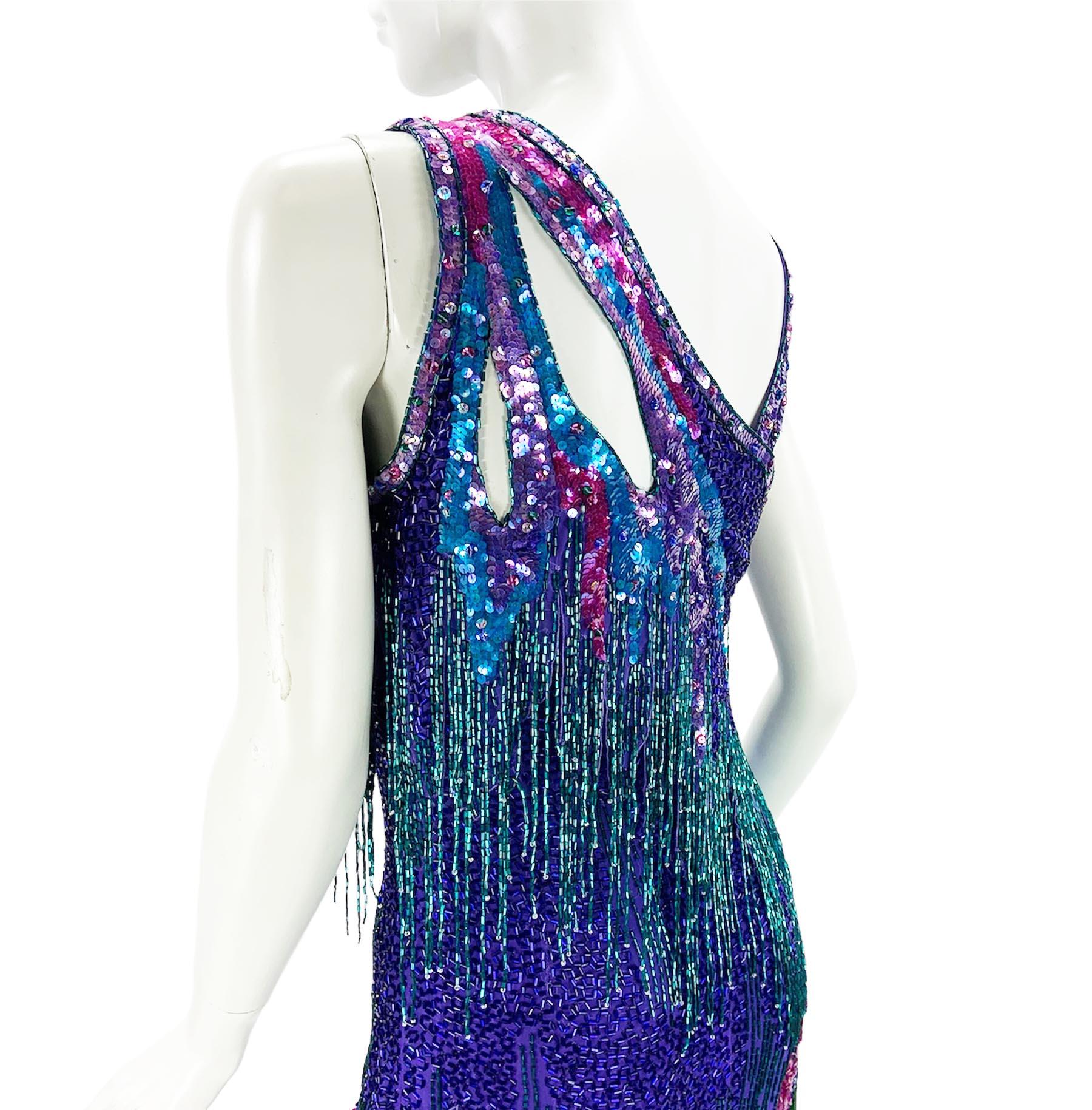 Bob Mackie Vintage 1980's Museum Fully Embellished Fringe Dress size S For Sale 4