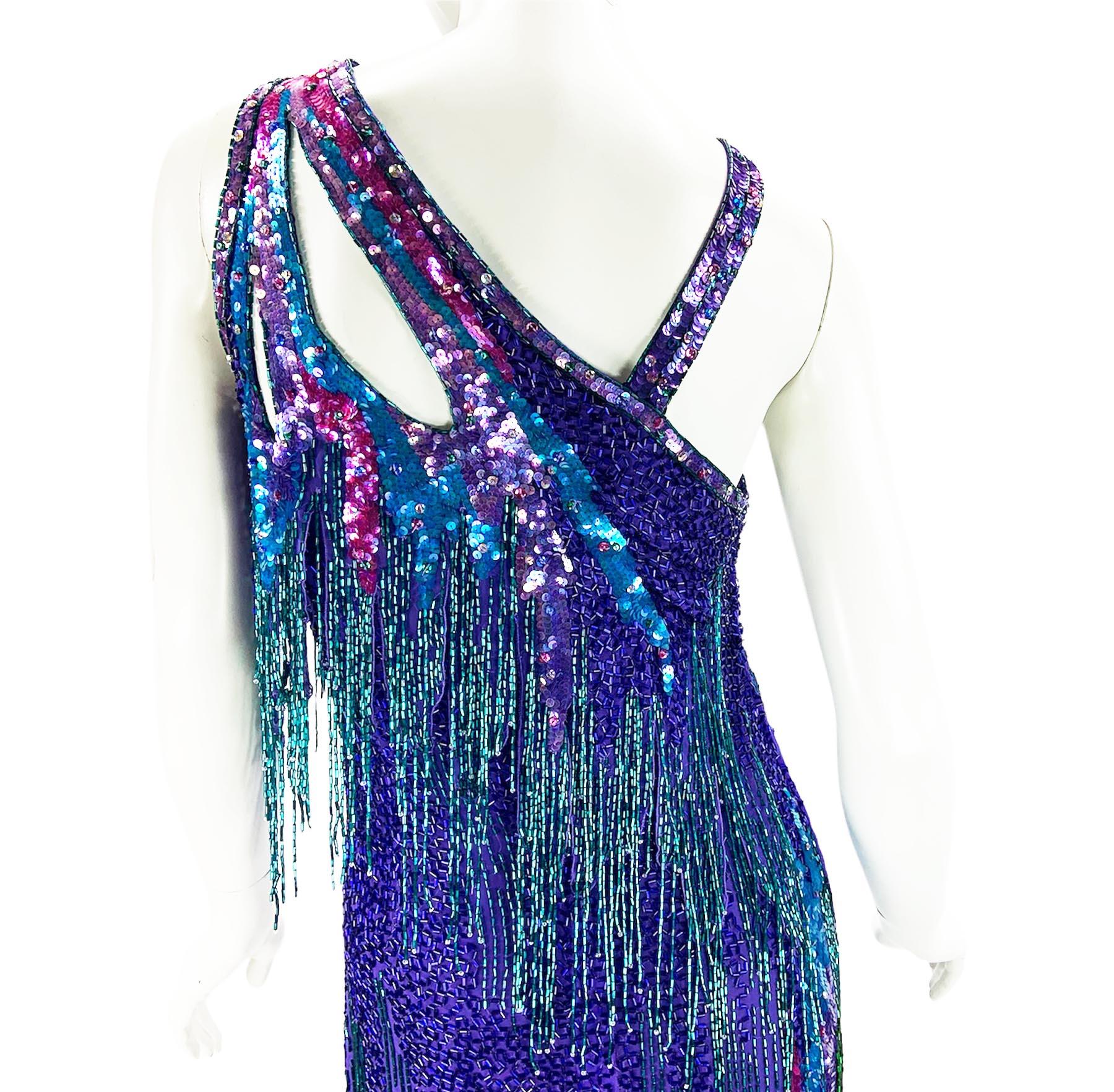 Bob Mackie Vintage 1980's Museum Fully Embellished Fringe Dress size S For Sale 5