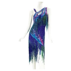 Bob Mackie Retro 1980's Museum Fully Embellished Fringe Dress size S