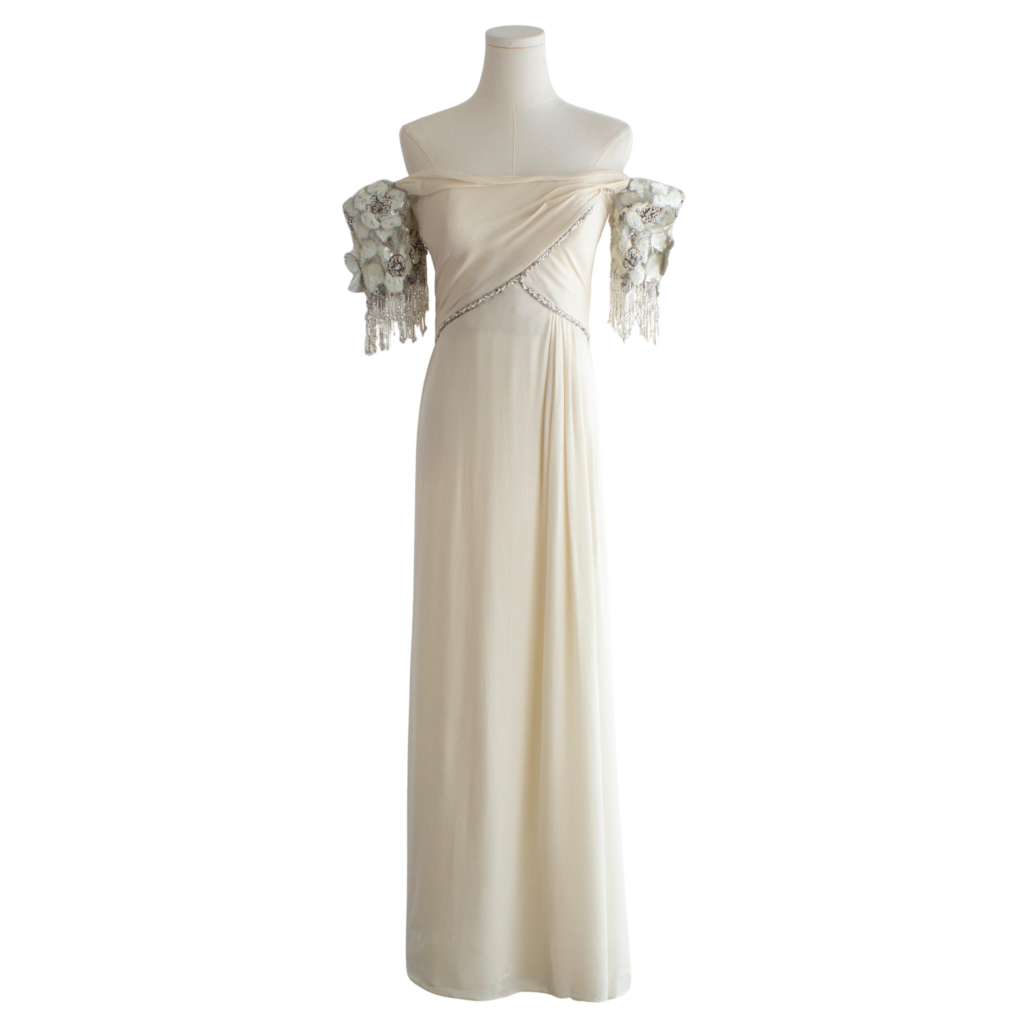 Bob Mackie Vintage 1980s White Flower Embellished Bridal Gown For Sale