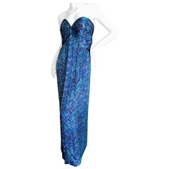 Bob Mackie Vintage 70's Strapless Bugle Beaded Embellished Silk Evening Dress 12