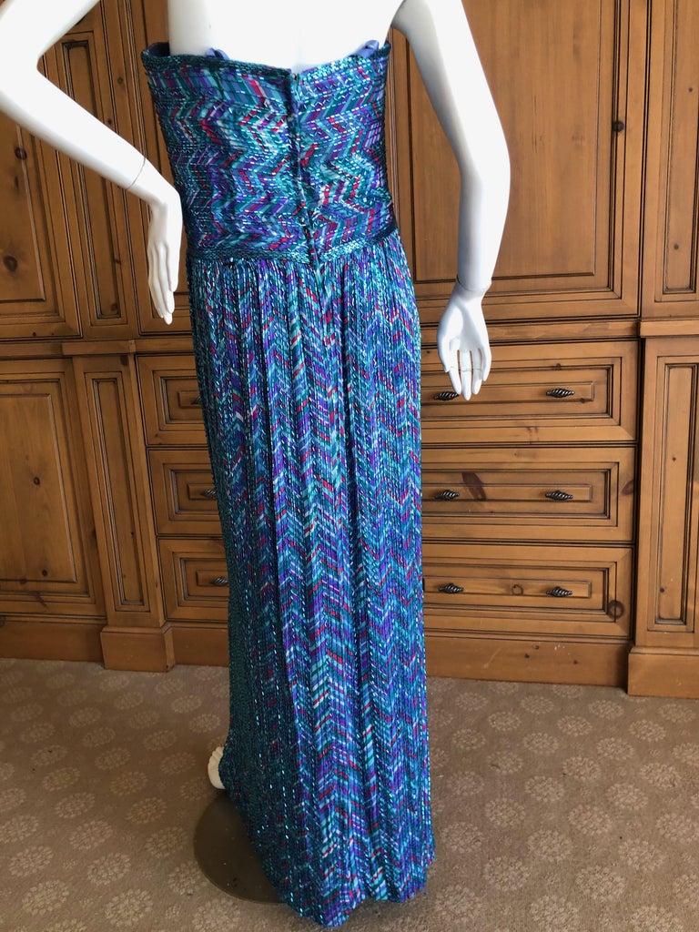 Bob Mackie Vintage 70's Strapless Bugle Beaded Embellished Silk Evening Dress  7