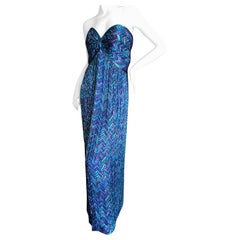Bob Mackie Vintage 70's Strapless Bugle Beaded Embellished Silk Evening Dress 
