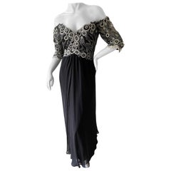Bob Mackie Vintage 80's Beaded Off the Shoulder Evening Dress with Pearl Fringe