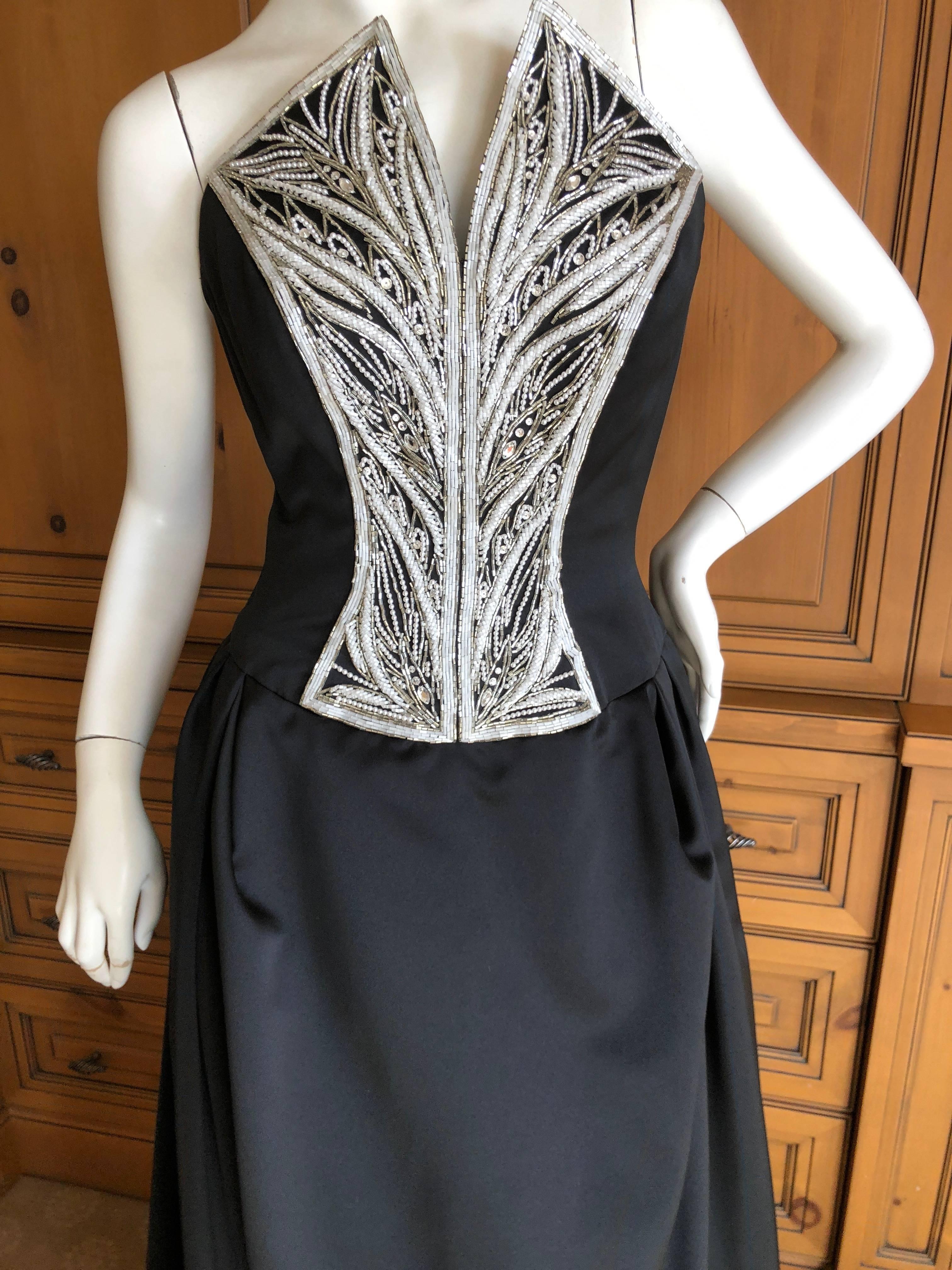 Bob Mackie Vintage Black Ballgown with Pearl and Crystal Bodice, 1980s In Excellent Condition For Sale In Cloverdale, CA