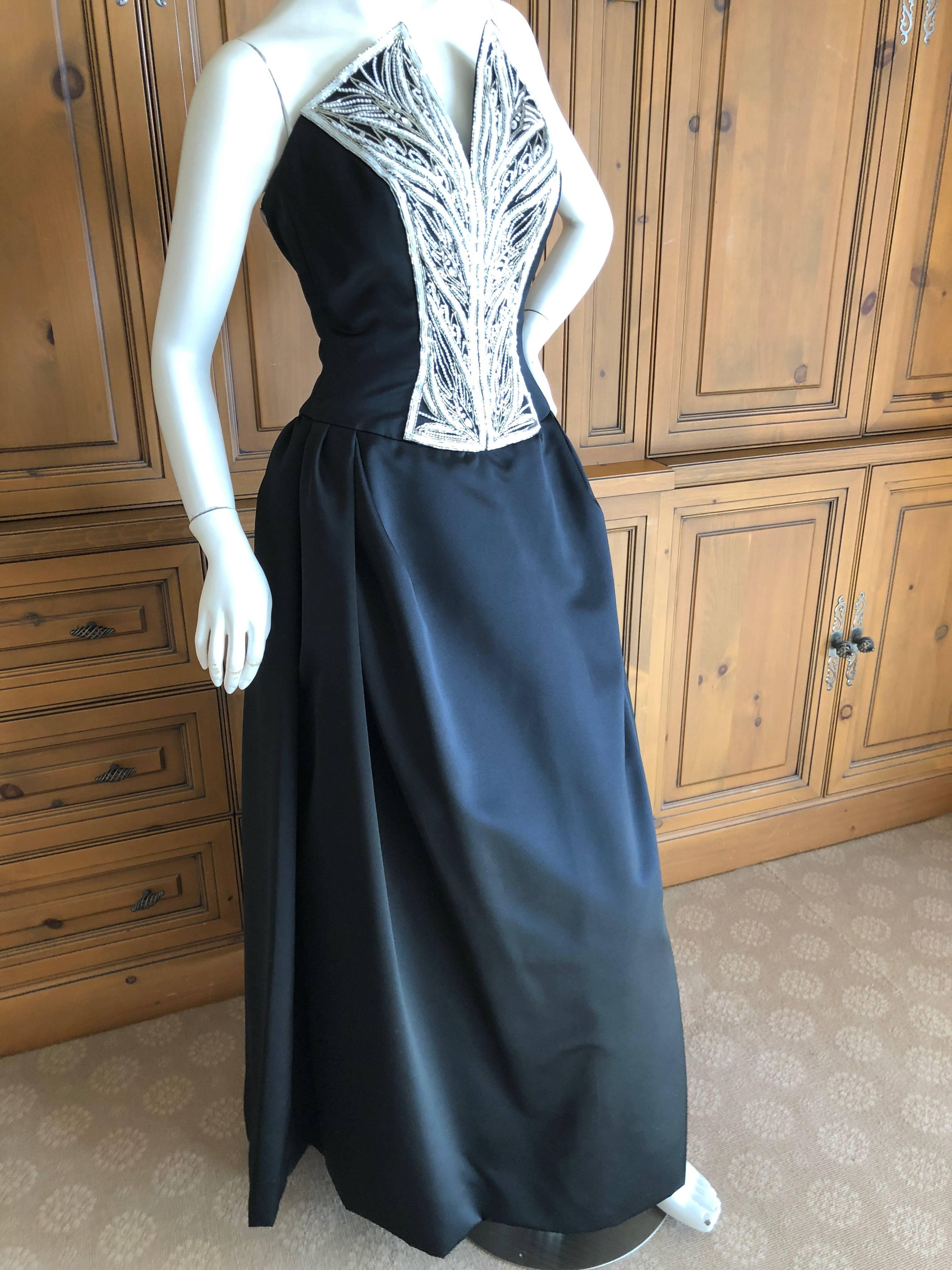 Women's Bob Mackie Vintage Black Ballgown with Pearl and Crystal Bodice, 1980s For Sale
