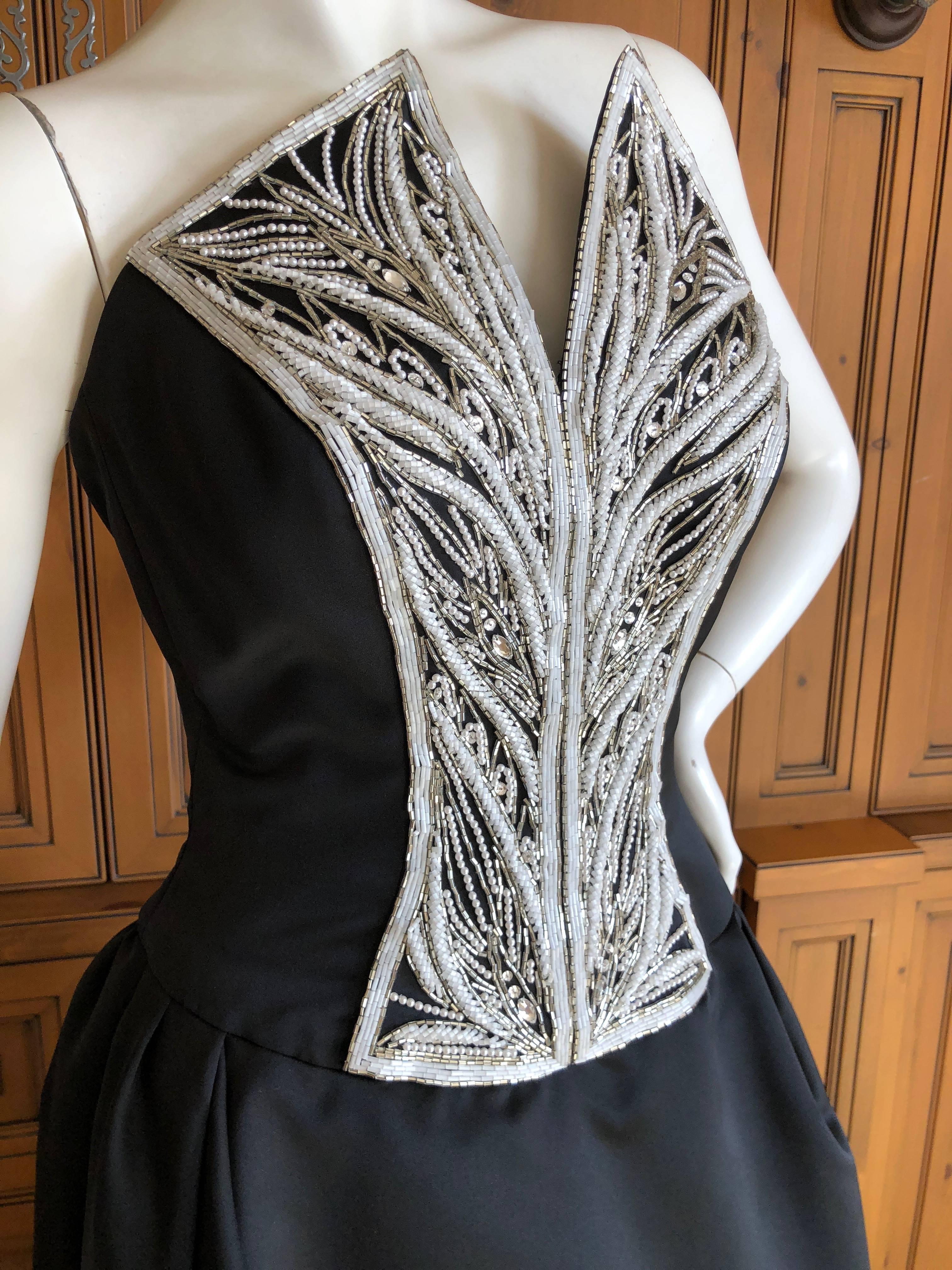 Bob Mackie Vintage Black Ballgown with Pearl and Crystal Bodice, 1980s For Sale 2