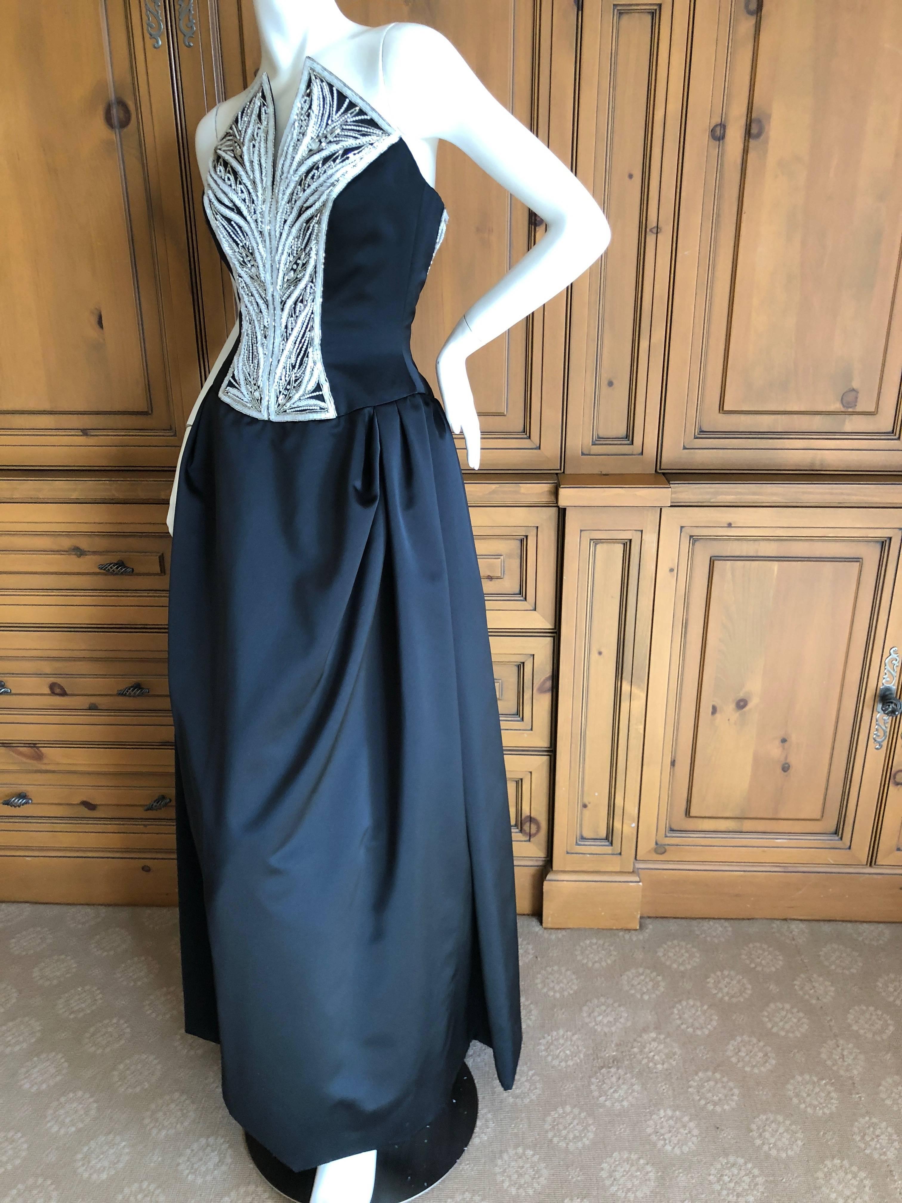 Bob Mackie Vintage Black Ballgown with Pearl and Crystal Bodice, 1980s For Sale 3