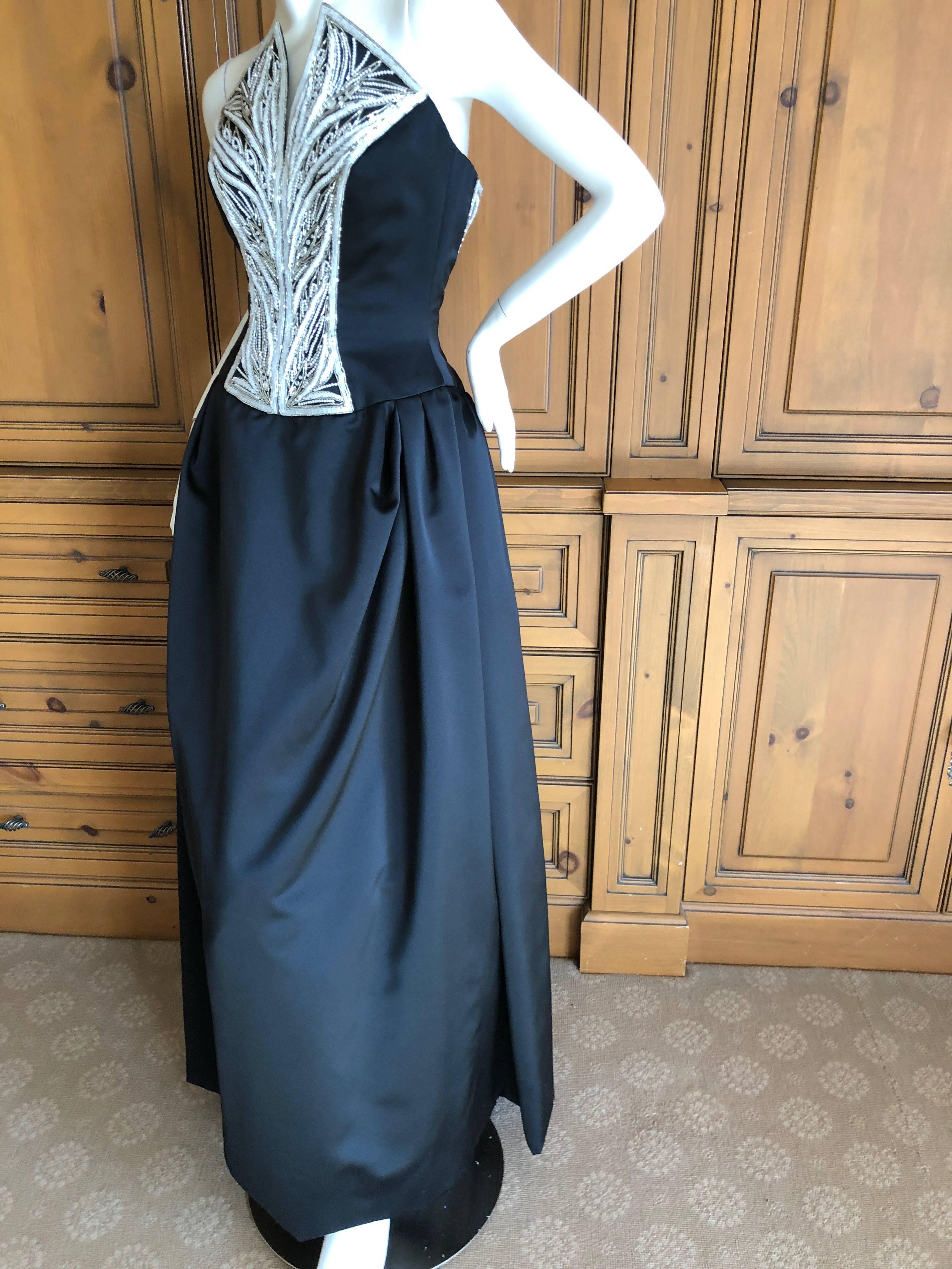 Bob Mackie Vintage Black Ballgown with Pearl and Crystal Bodice, 1980s For Sale 4