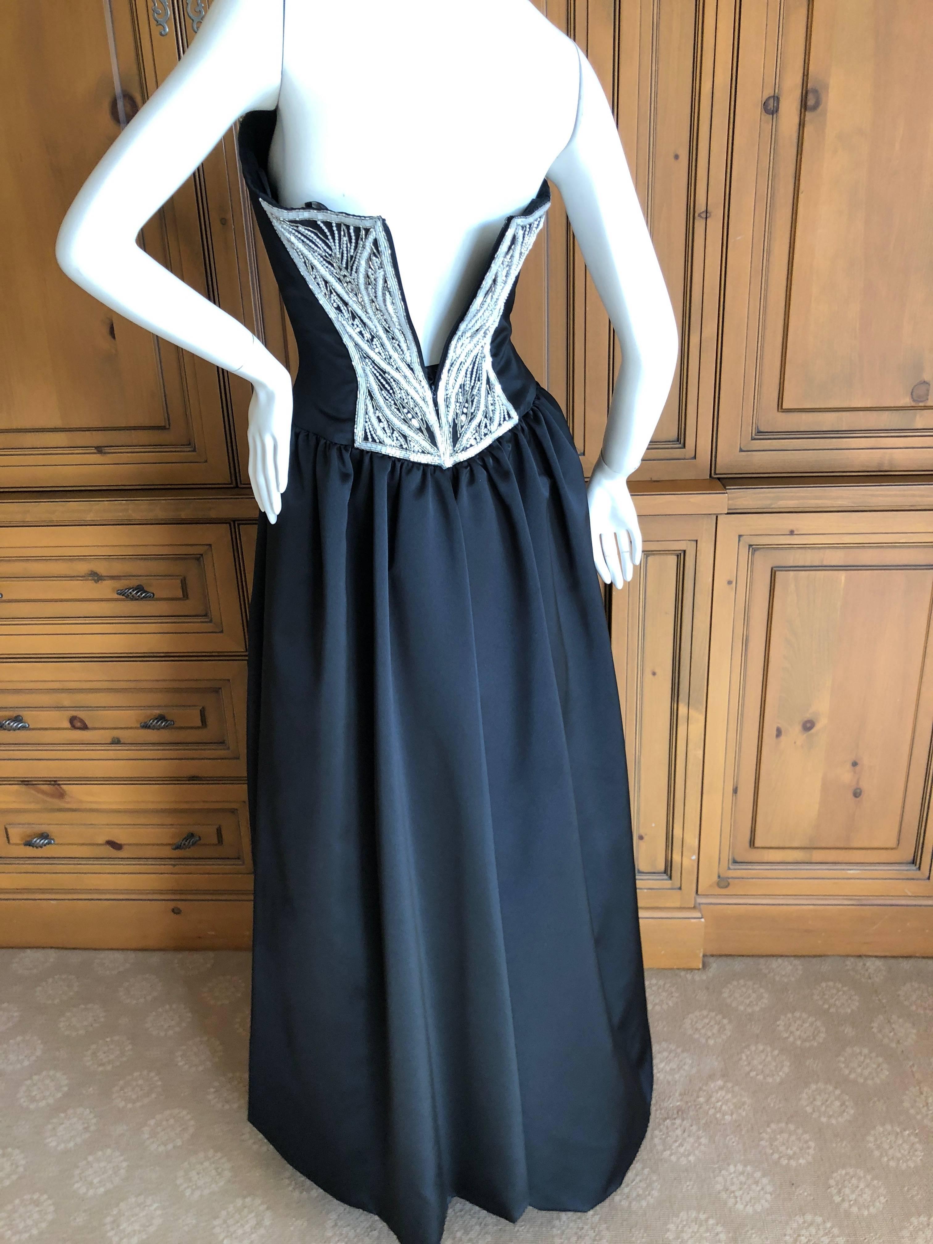Bob Mackie Vintage Black Ballgown with Pearl and Crystal Bodice, 1980s For Sale 5