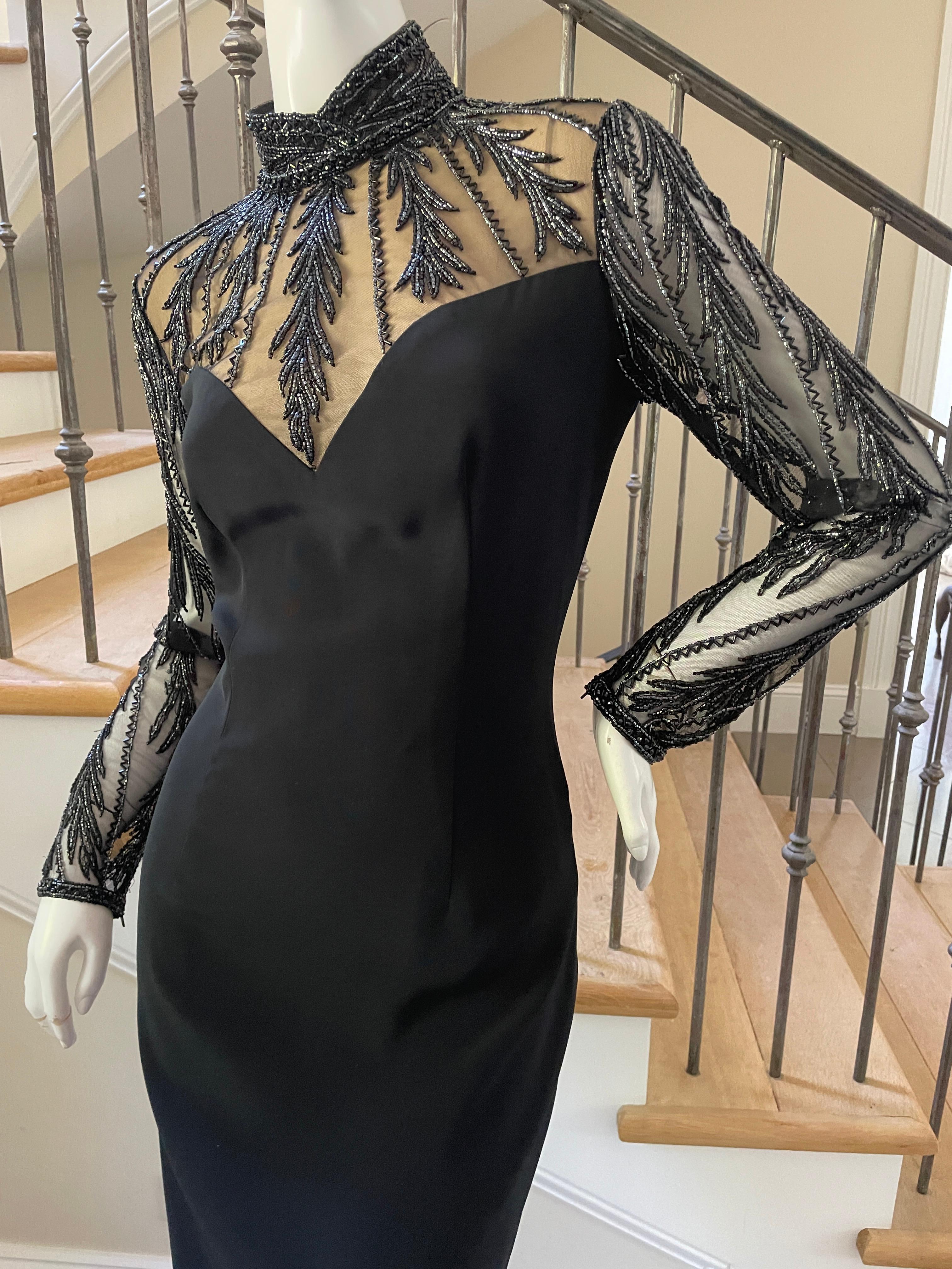 Black Bob Mackie Vintage 80's Sheer Beaded Lace Like Evening Dress  For Sale