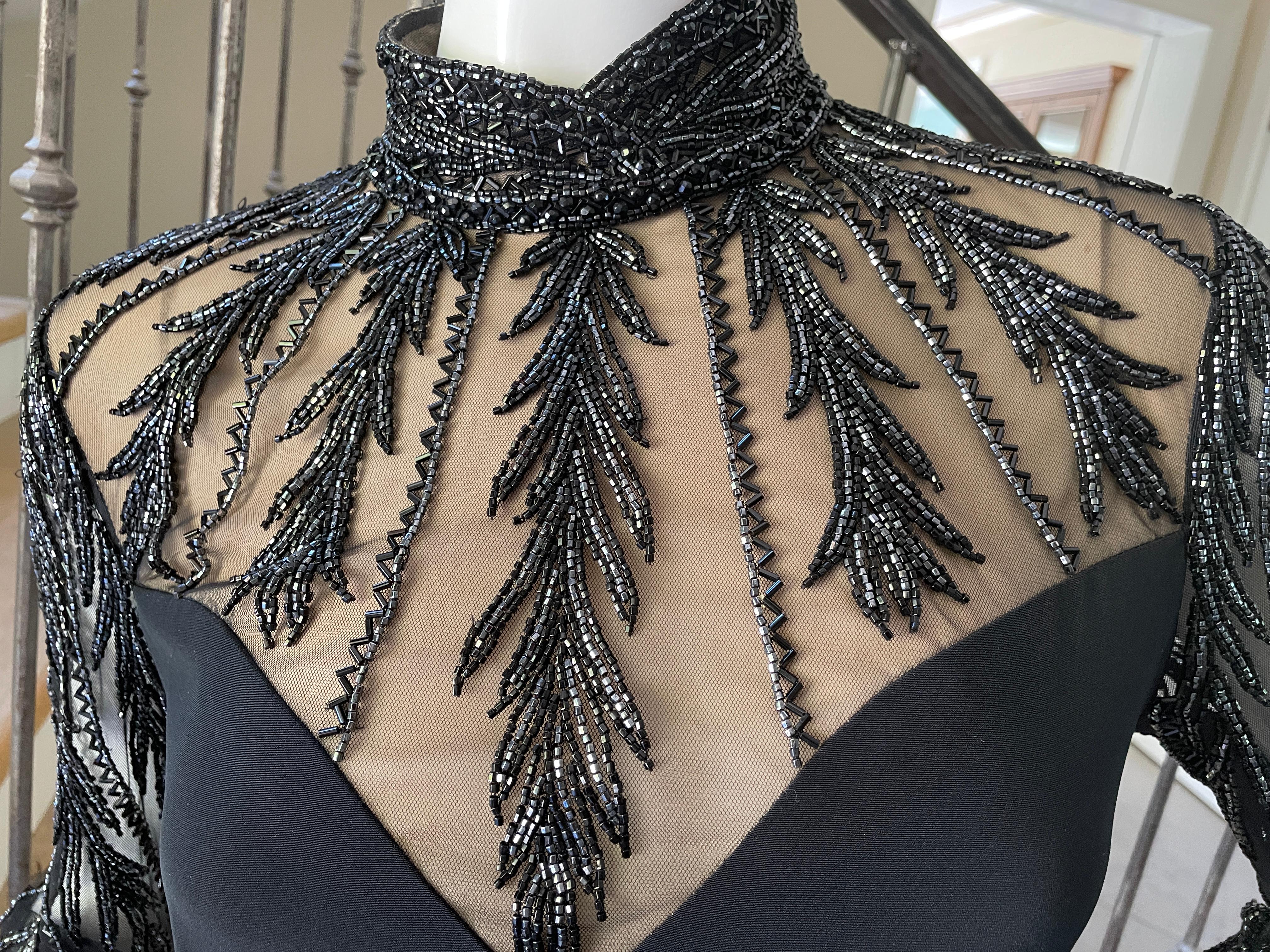 Bob Mackie Vintage 80's Sheer Beaded Lace Like Evening Dress  In Excellent Condition For Sale In Cloverdale, CA