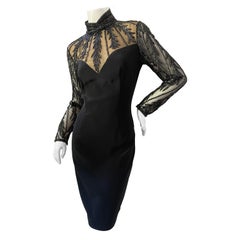 Bob Mackie Vintage 80''s Schwarzes perlenbesetztes Spitzen-Abendkleid