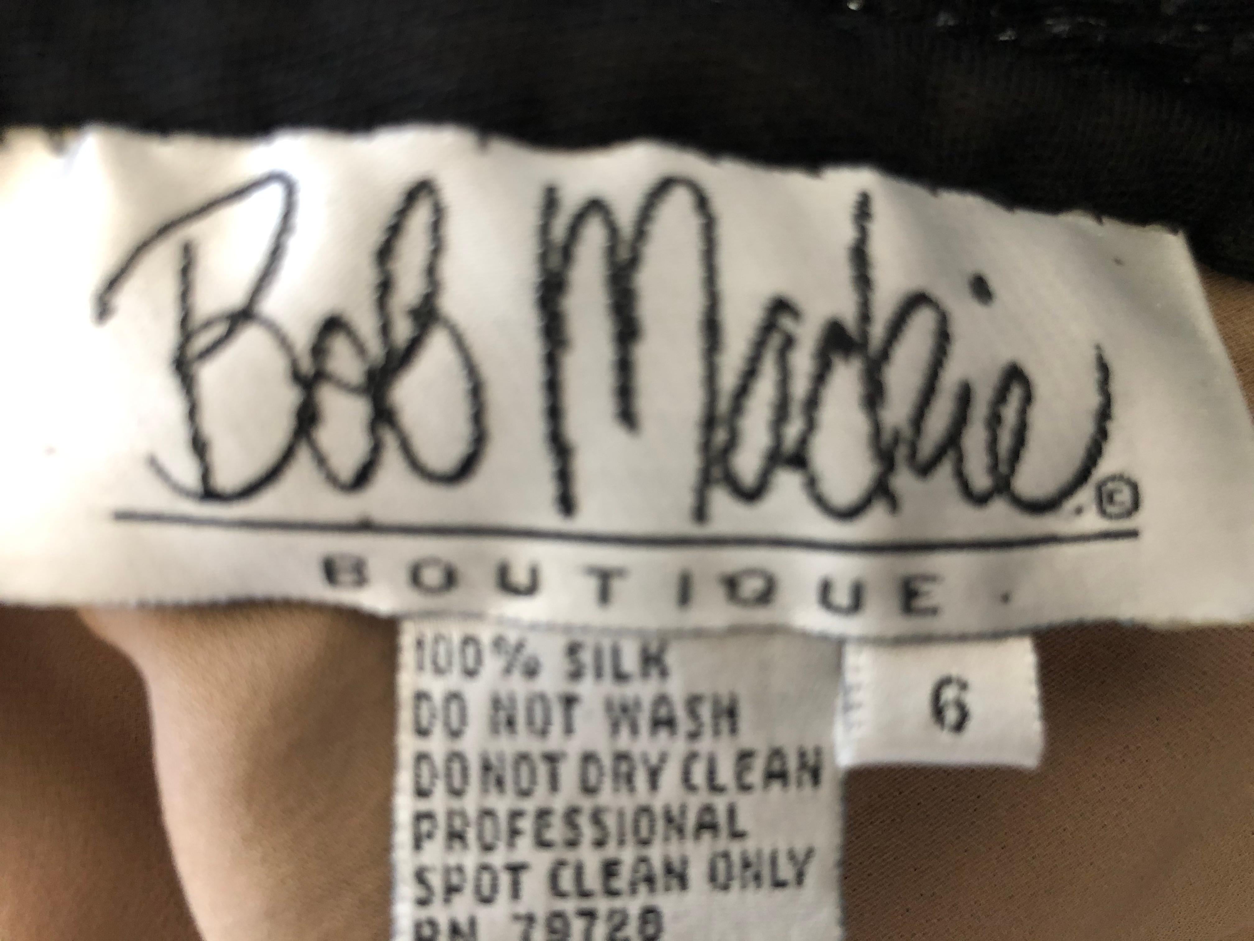 Bob Mackie Vintage 80's  Sheer Little Black Dress with Bugle Bead Fringe For Sale 4