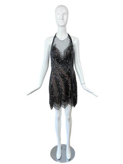 BOB MACKIE Vintage Anthrazit Heavy Beaded Backless Mini Dress