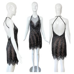BOB MACKIE Mini robe dos nu vintage anthracite lourde perlée