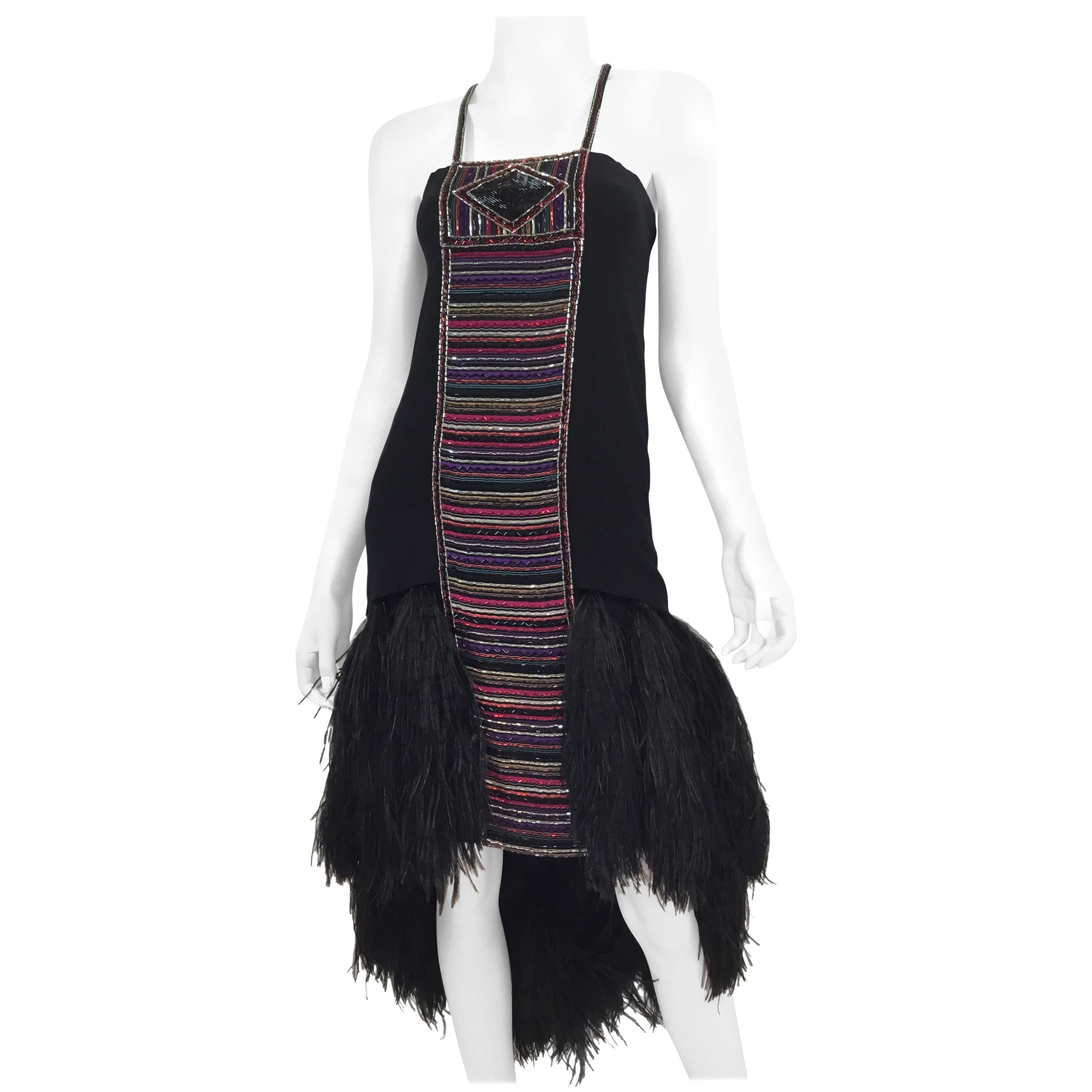 Bob Mackie Vintage Bead and Ostrich Feather Dress