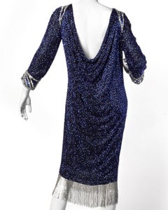 Bob Mackie Vintage Beaded + Sequin Fringe Silk Flapper Dress