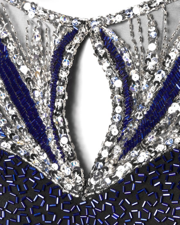 Bob Mackie Vintage Beaded + Sequin Fringe Silk Flapper Dress In Excellent Condition In Sparks, NV