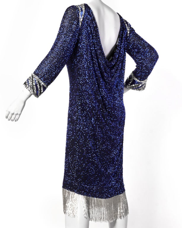 Bob Mackie Vintage Beaded + Sequin Fringe Silk Flapper Dress 2