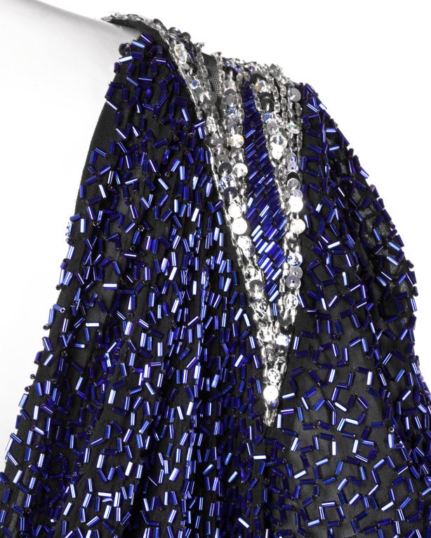 Bob Mackie Vintage Beaded + Sequin Fringe Silk Flapper Dress 3