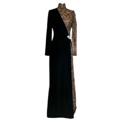 Bob Mackie Vintage Elegant Black and Nude Velvet and Lace Evening Gown Size 4