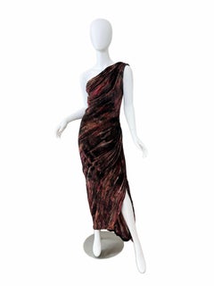 BOB MACKIE Vintage Embellished One Shoulder Brushstroke Evening Gown Maxi Dress