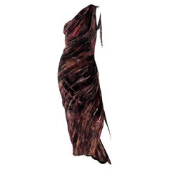 BOB MACKIE Vintage Embellished One Shoulder Brushstroke Evening Gown Maxi Dress