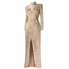 Bob Mackie Vintage Embellis White, Silver & Nude Sparkling Evening Gown Sz 6