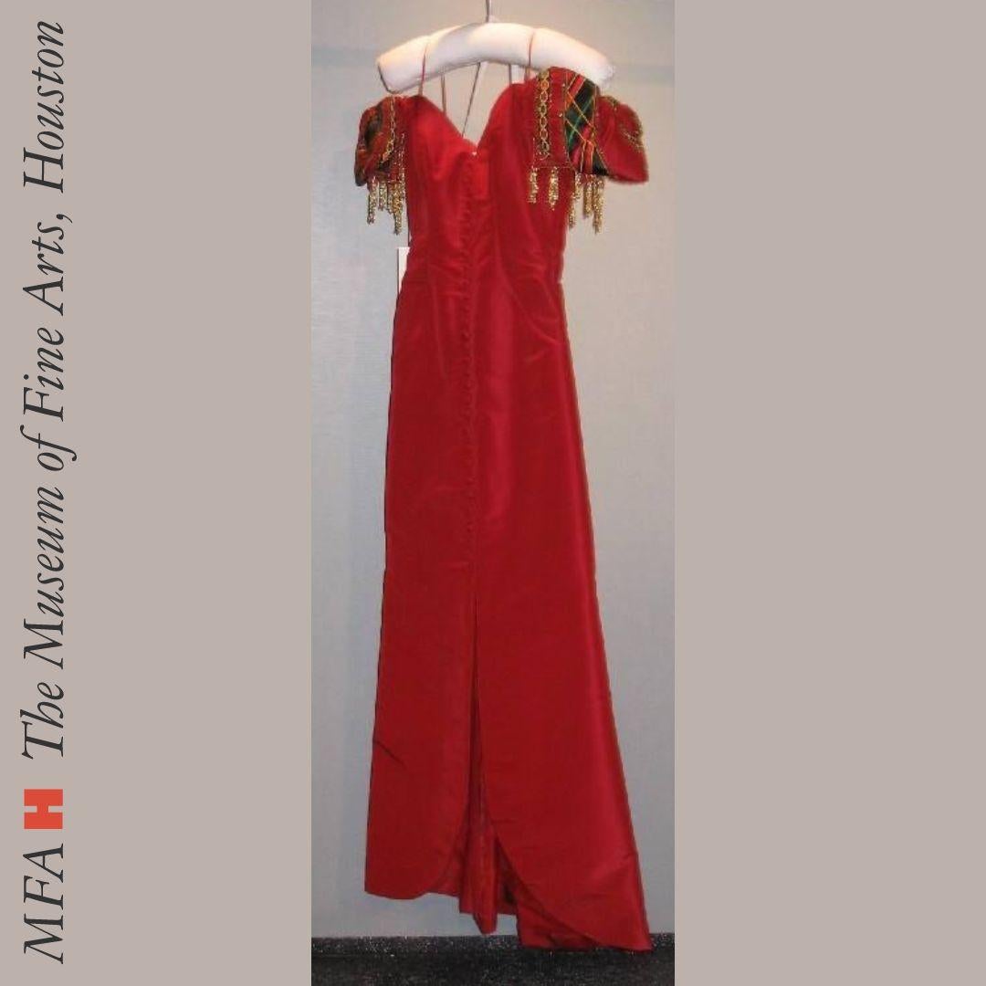 Bob Mackie Vintage Evening Gown with Puffed Sleeves & Beaded Tassels 1990 Sz 6 For Sale 2