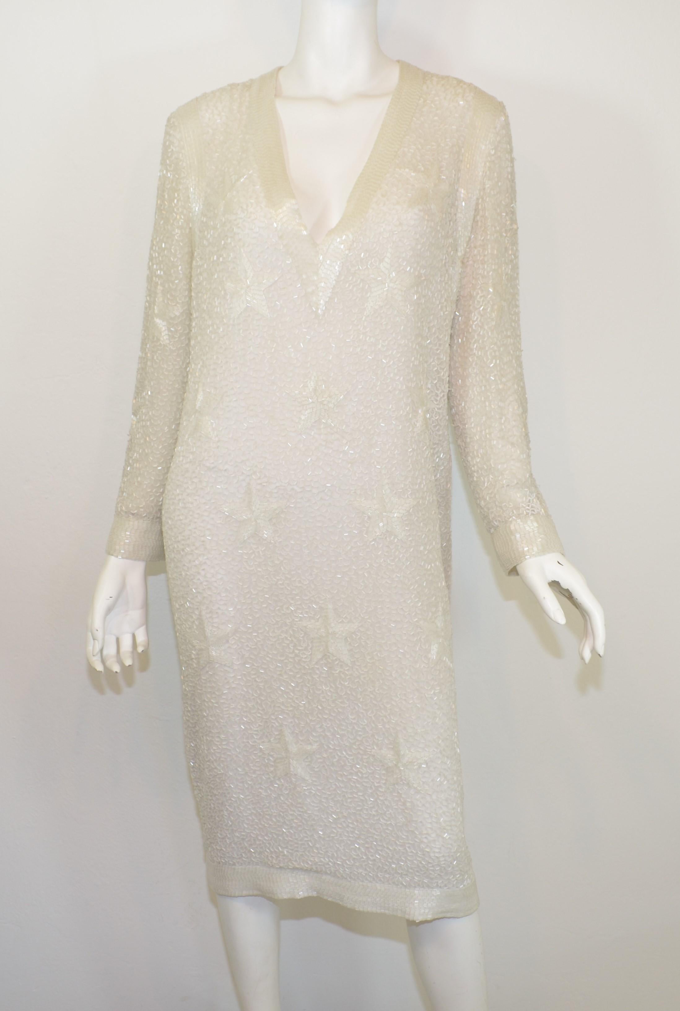 Beige Bob Mackie Vintage Fully Beaded Dress with Star Motif
