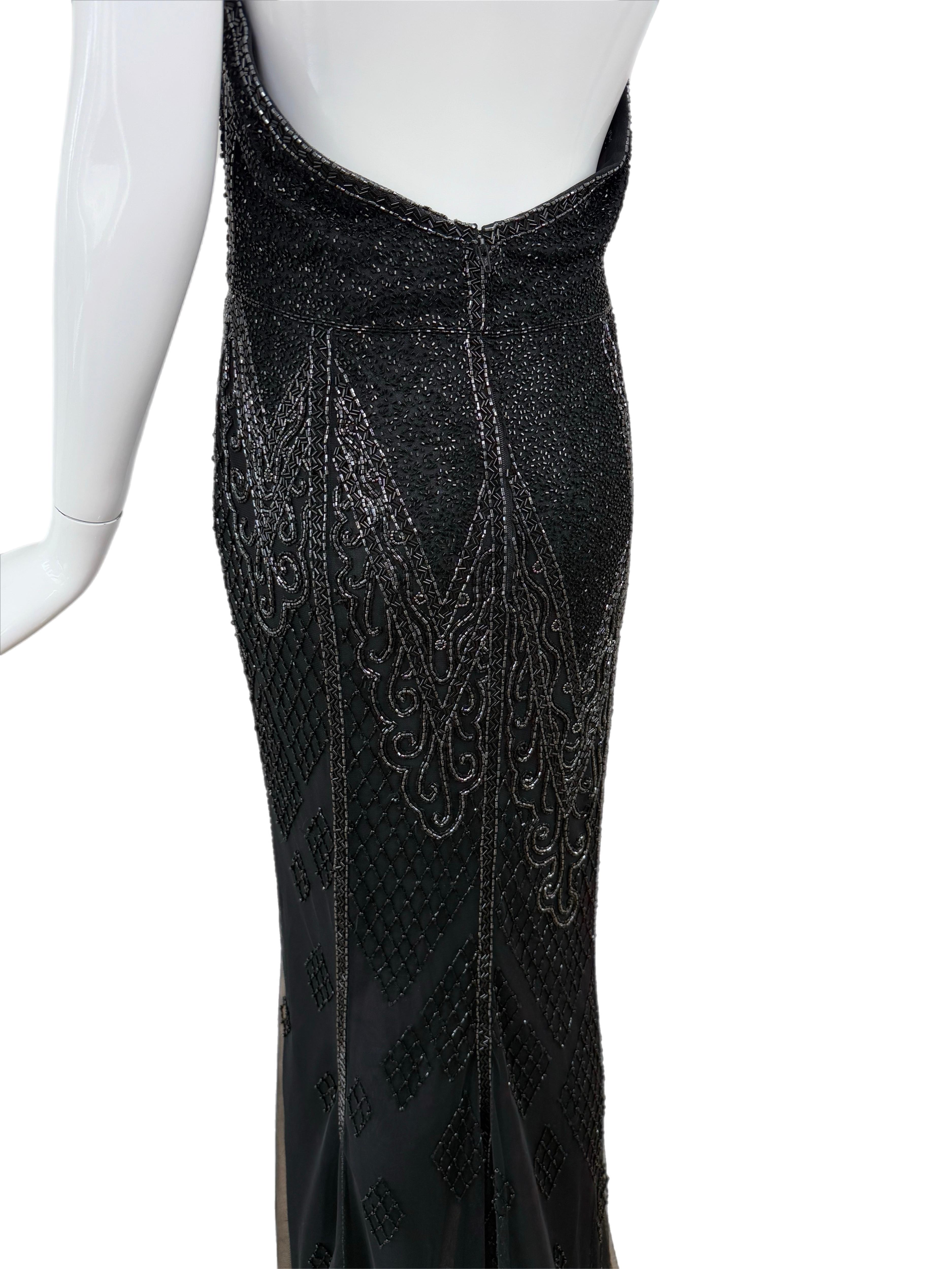 BOB MACKIE Vintage Heavily Beaded Cowl Neck Open Back Evening Gown im Angebot 6