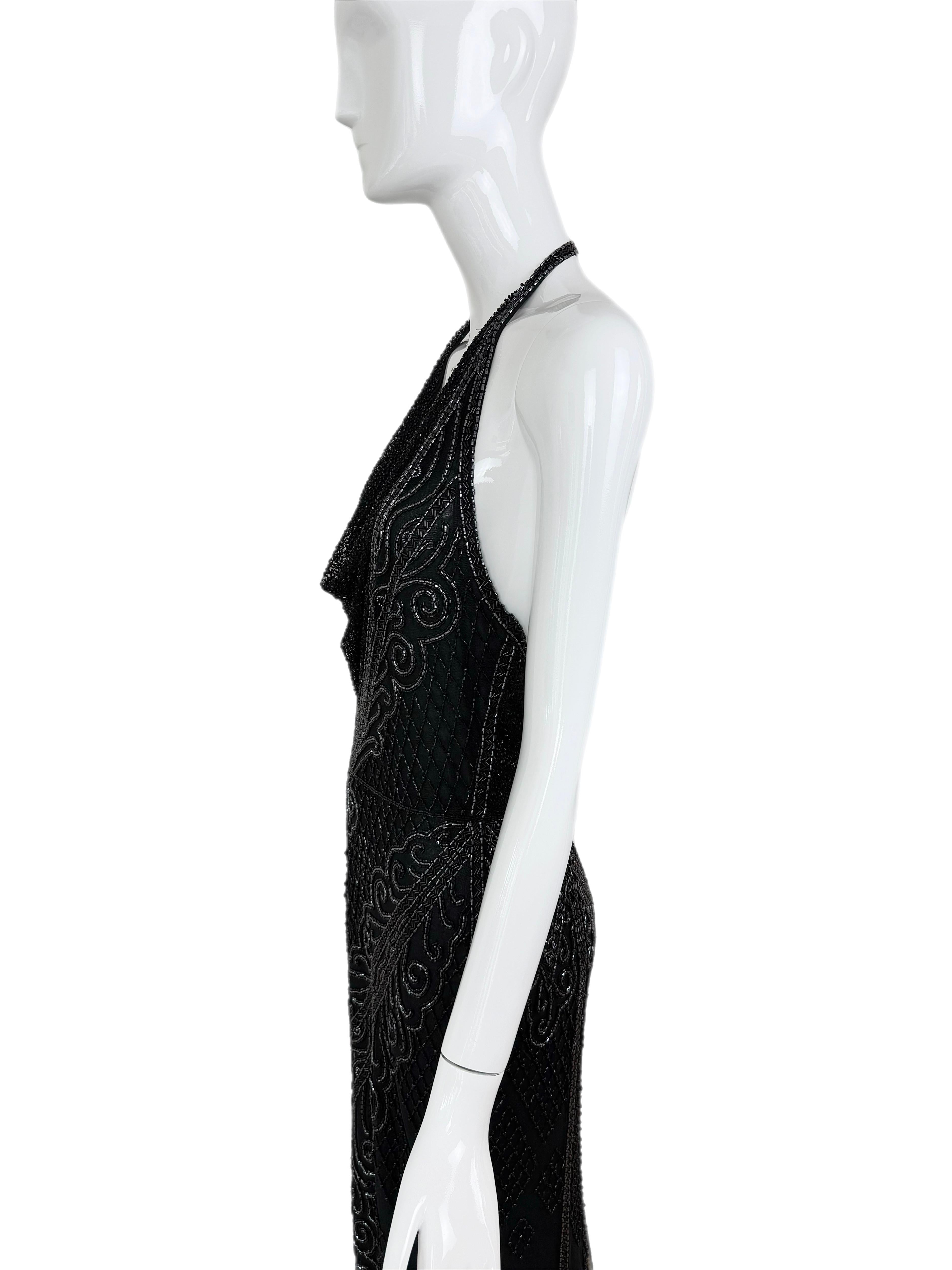 BOB MACKIE Vintage Heavily Beaded Cowl Neck Open Back Evening Gown im Zustand „Neu“ im Angebot in Leonardo, NJ