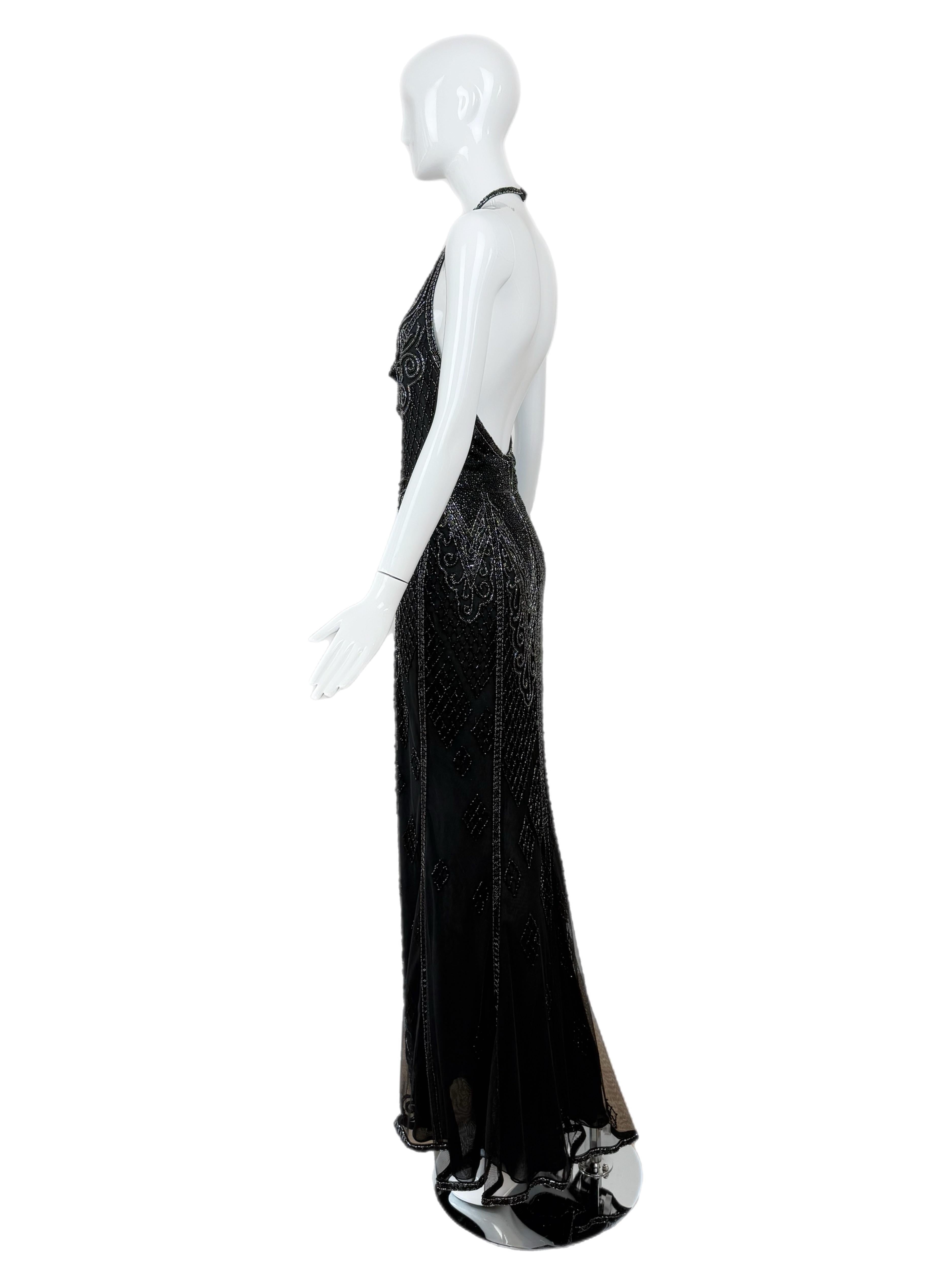 BOB MACKIE Vintage Heavily Beaded Cowl Neck Open Back Evening Gown Damen im Angebot