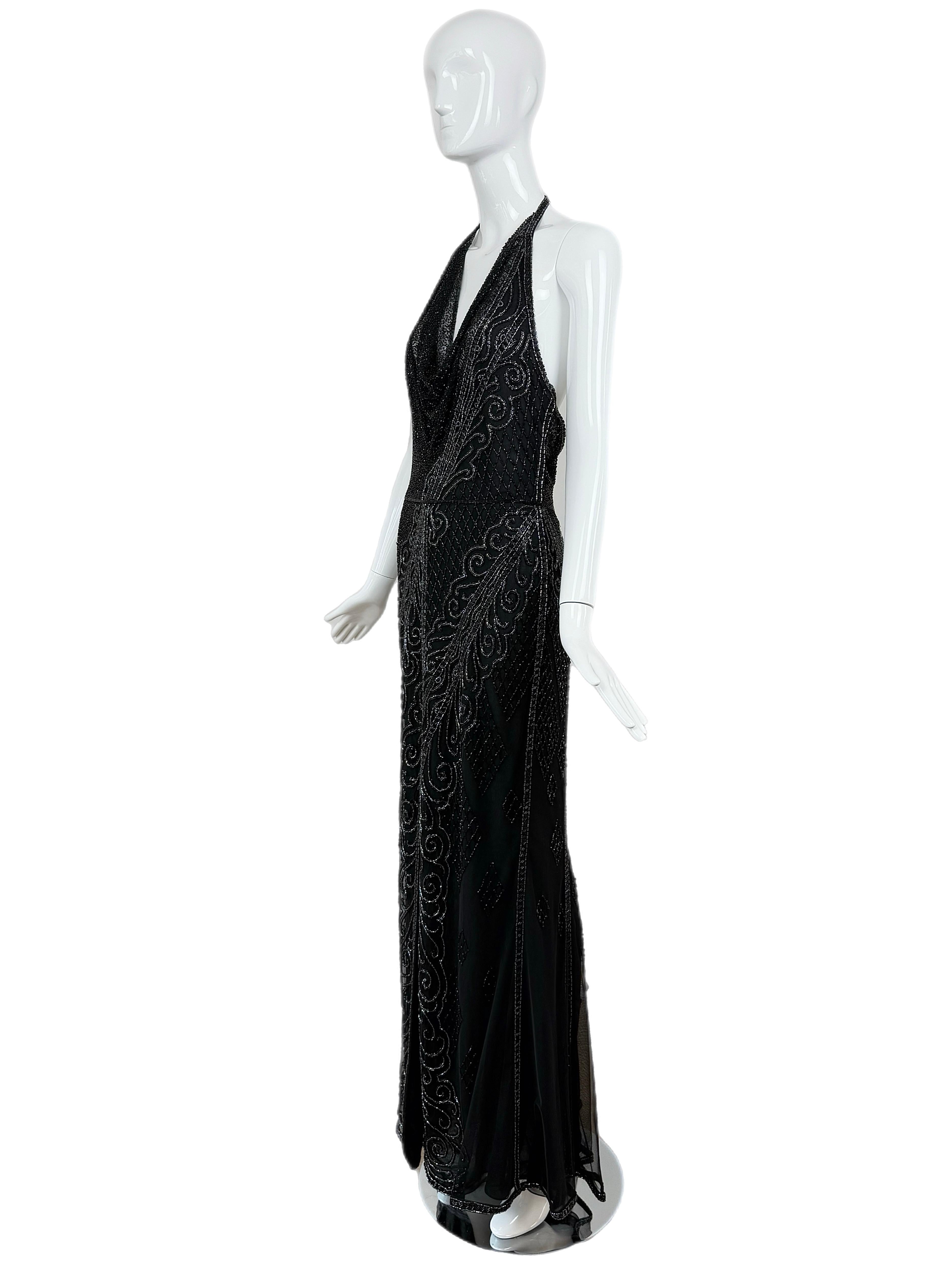BOB MACKIE Vintage Heavily Beaded Cowl Neck Open Back Evening Gown im Angebot 1