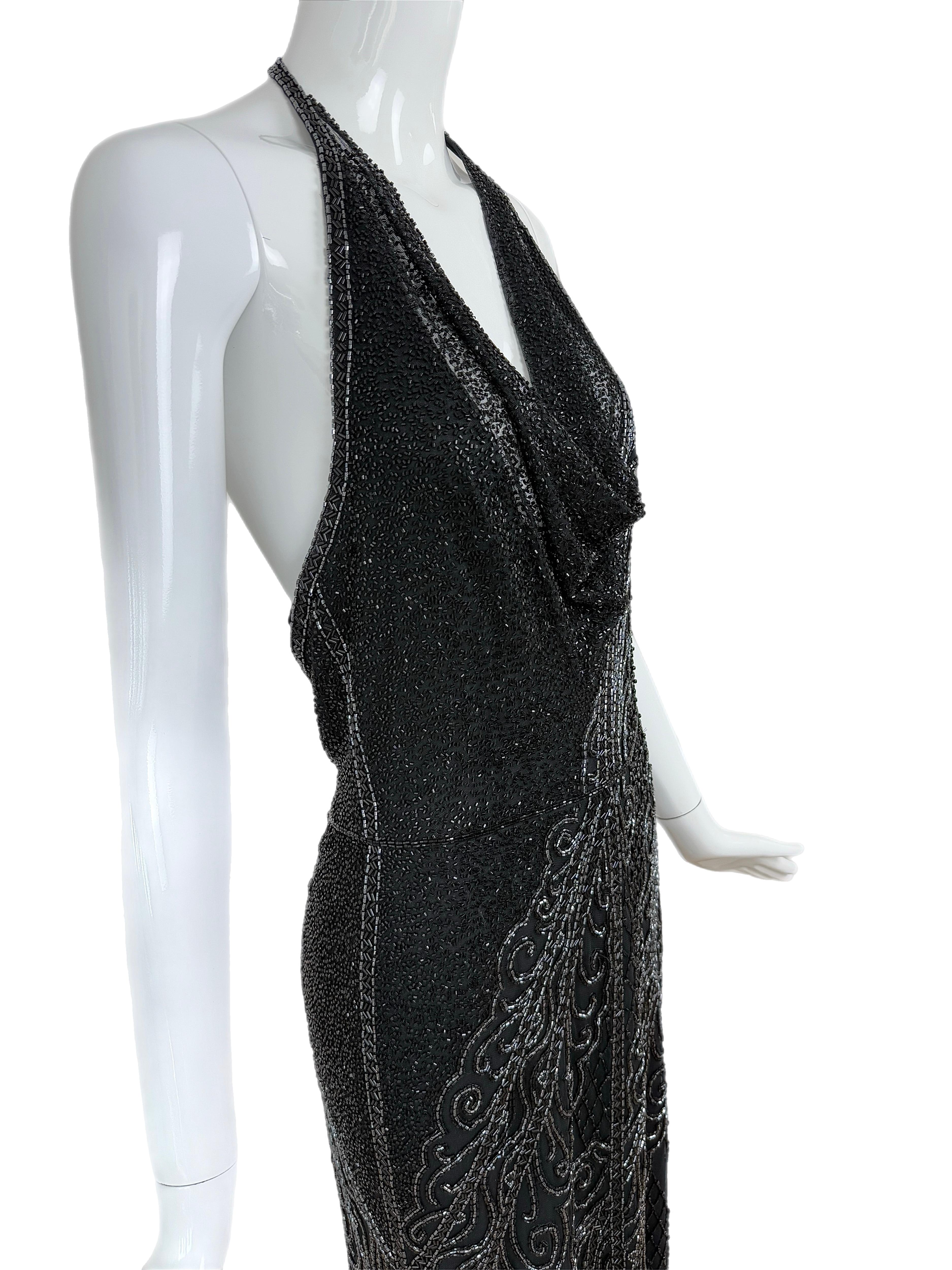 BOB MACKIE Vintage Heavily Beaded Cowl Neck Open Back Evening Gown im Angebot 2