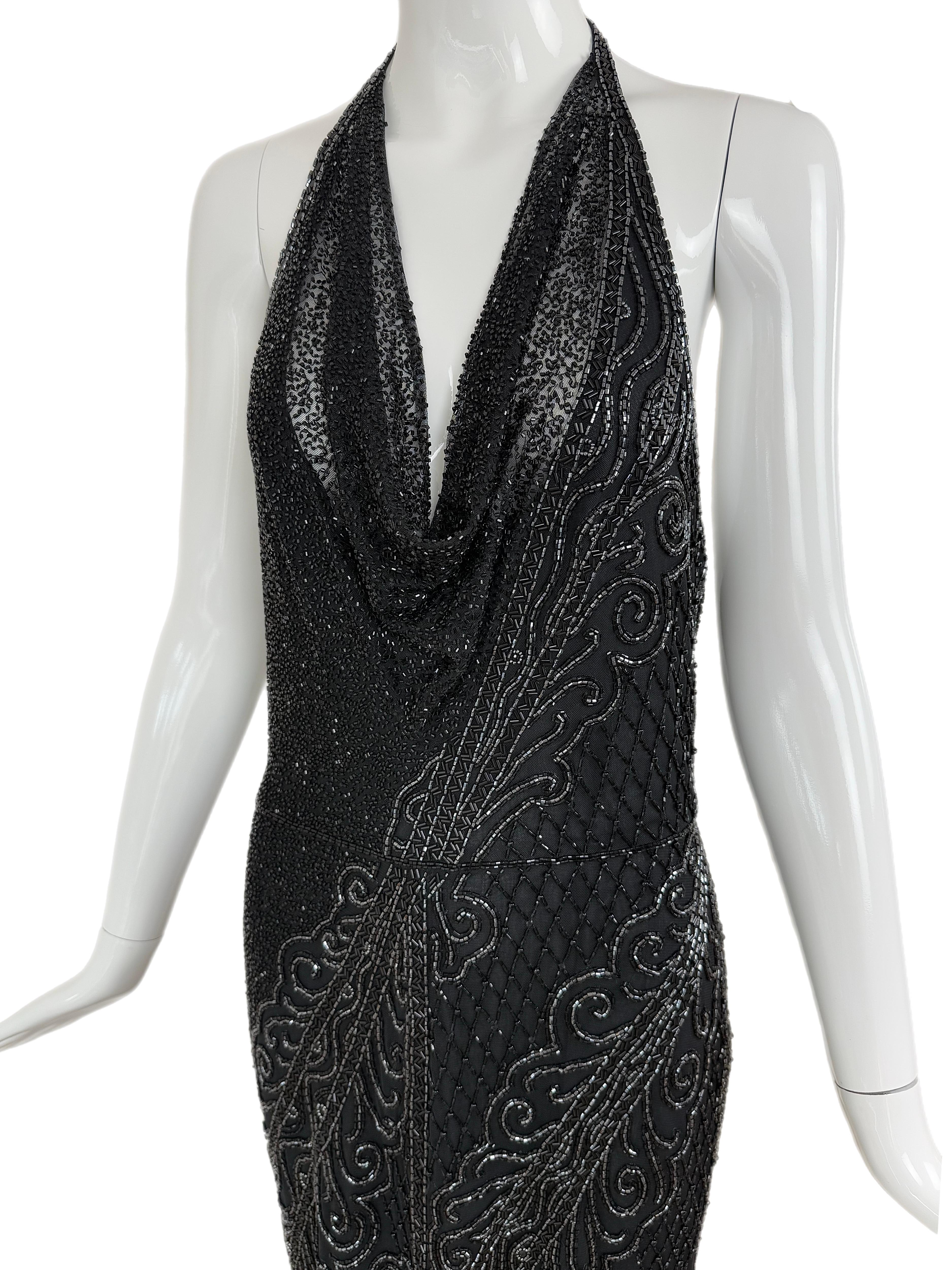 BOB MACKIE Vintage Heavily Beaded Cowl Neck Open Back Evening Gown im Angebot 3