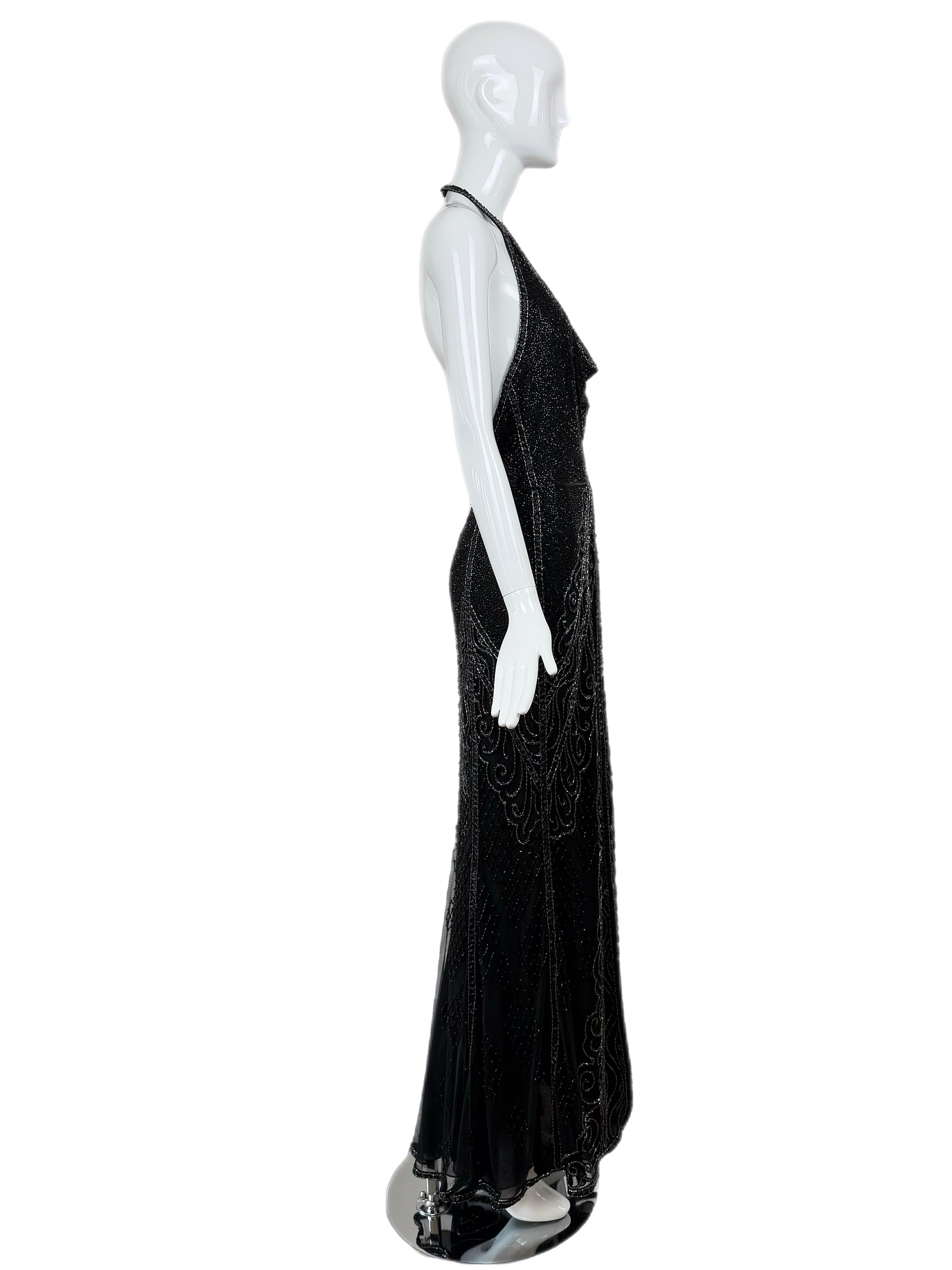 BOB MACKIE Vintage Heavily Beaded Cowl Neck Open Back Evening Gown im Angebot 4