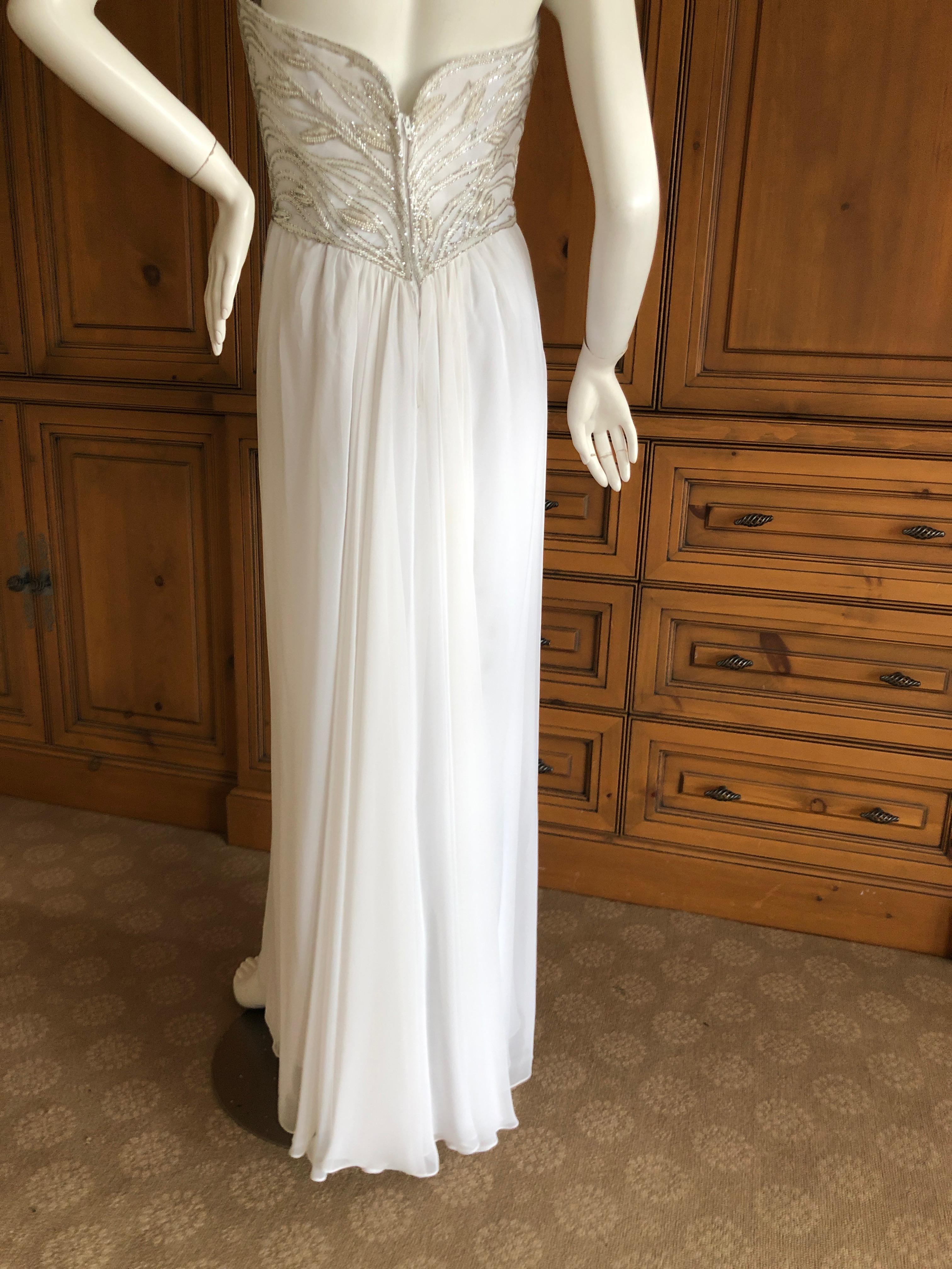 Bob Mackie Vintage Ivory Evening Gown with Silver Beaded Bodice and Shawl For Sale 3