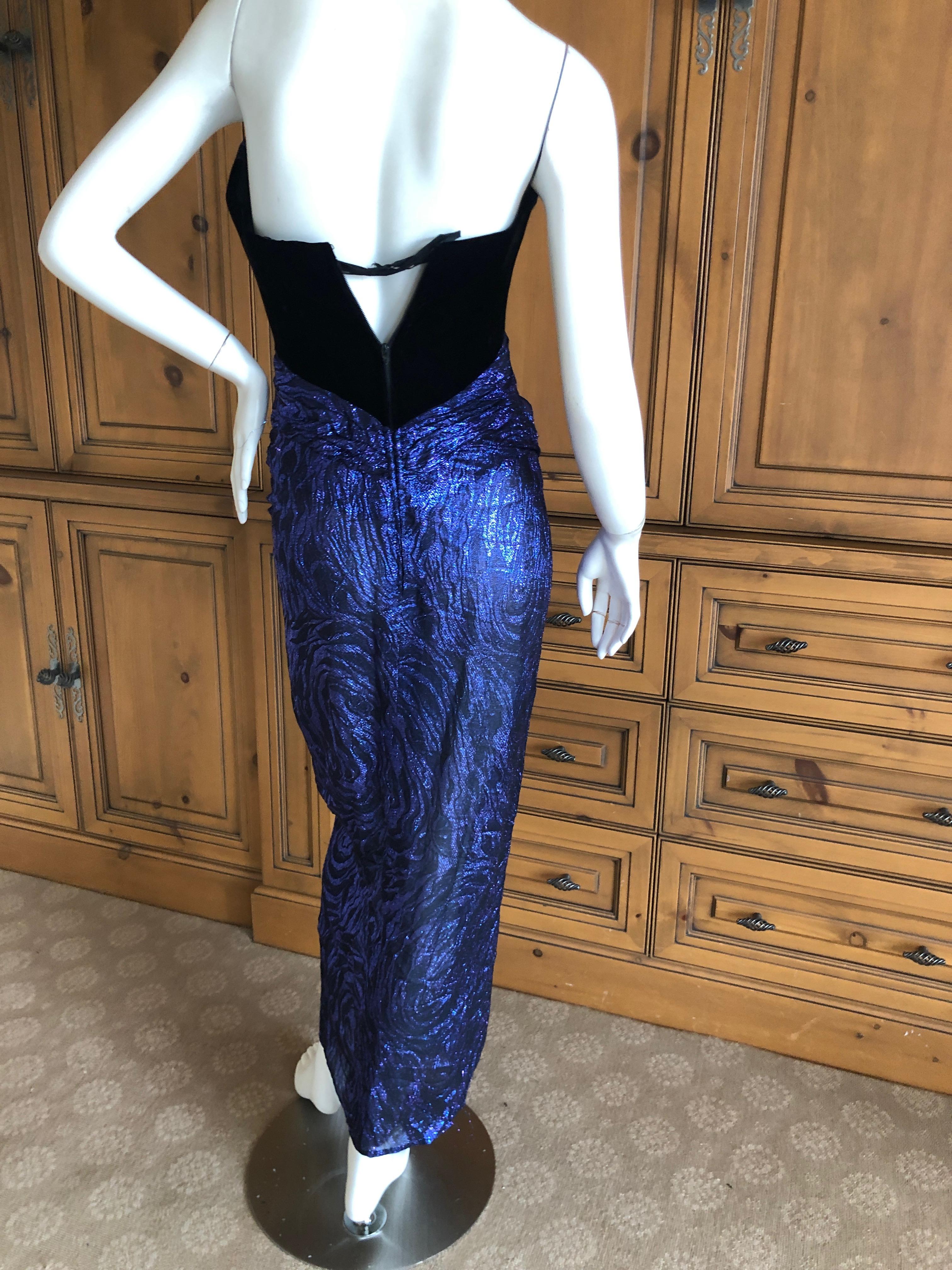 Bob Mackie Vintage Metallic Purple Evening Dress with Black Velvet Details For Sale 6