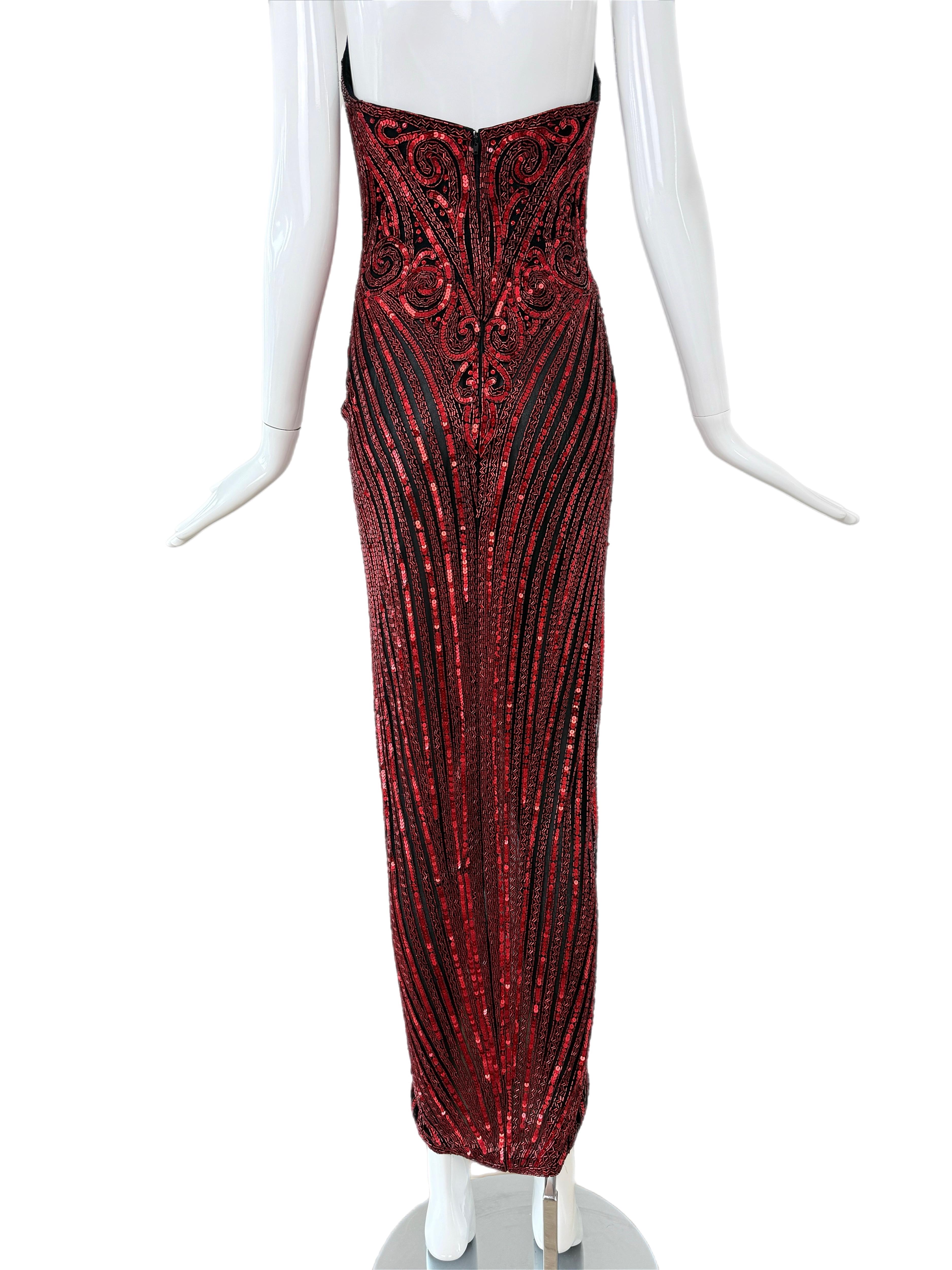 BOB MACKIE Vintage Rot Stark verschönertes Abendkleid im Angebot 5