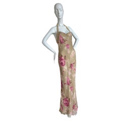 Bob Mackie, abito da sera vintage in seta con perline e fiori, con chiusura a farfalla