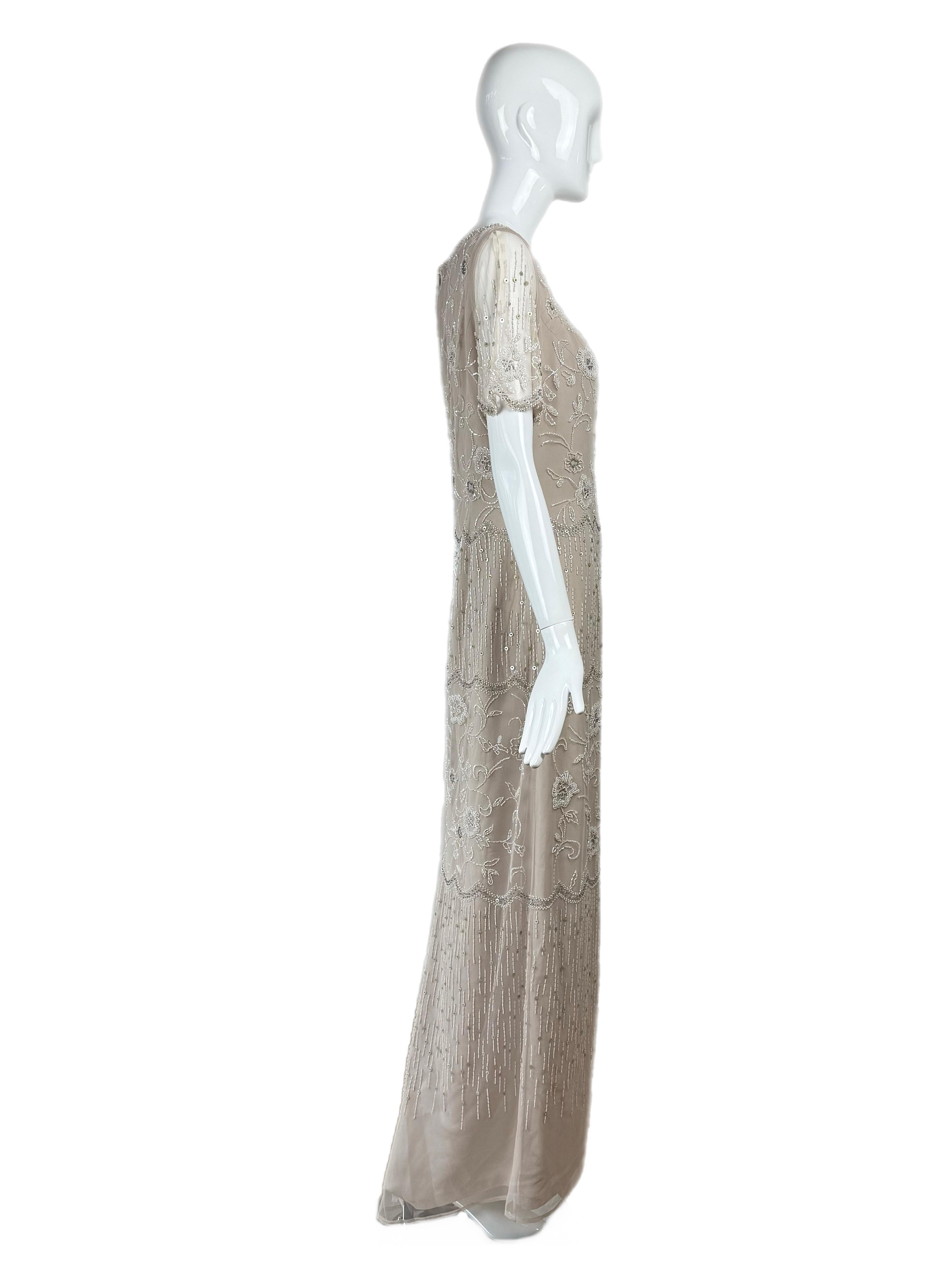 BOB MACKIE Vestido de Novia Vintage Taupe con Abalorios y Adornos Vestido de Novia Maxi Gris en venta