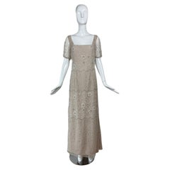 Bob Mackie Vintage Taupe Beaded Bridal Gown Embellished Wedding Dress Maxi