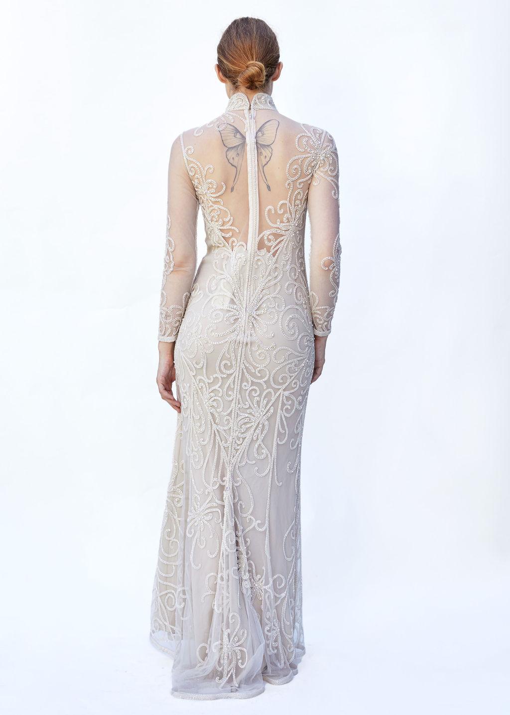 Gray Bob Mackie Spring 1989 White Beaded Mesh Gown