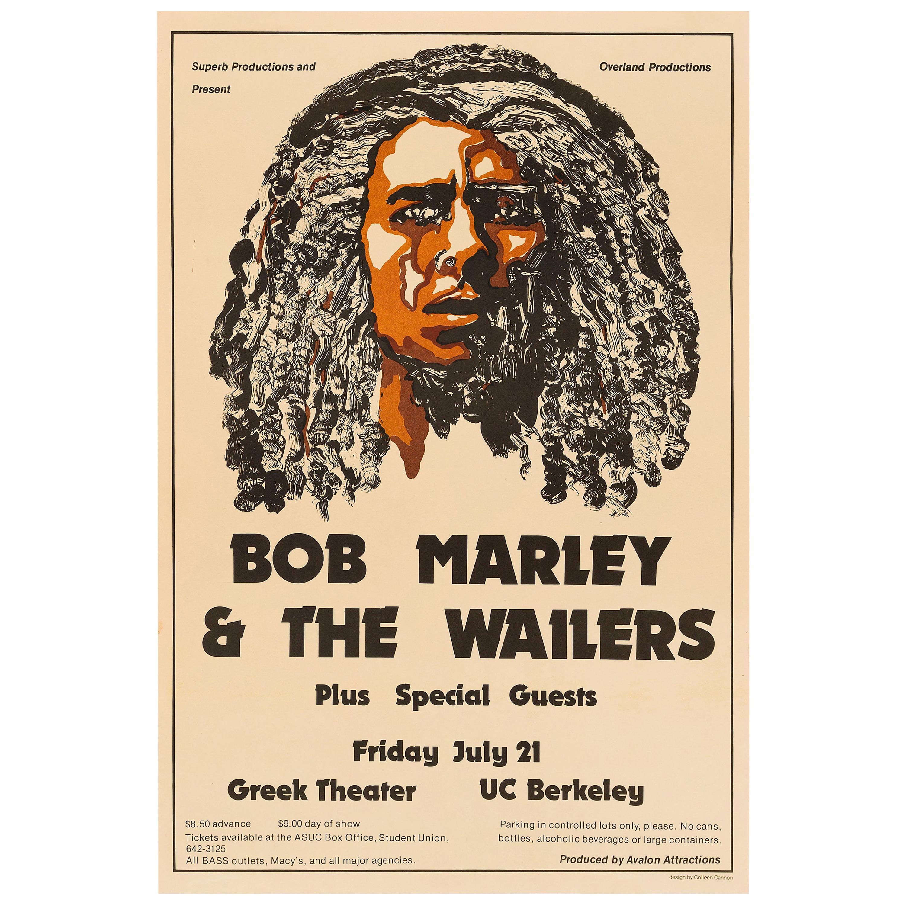 Bob Marley & The Wailers Original Vintage Concert Poster, UC Berkeley, 1978